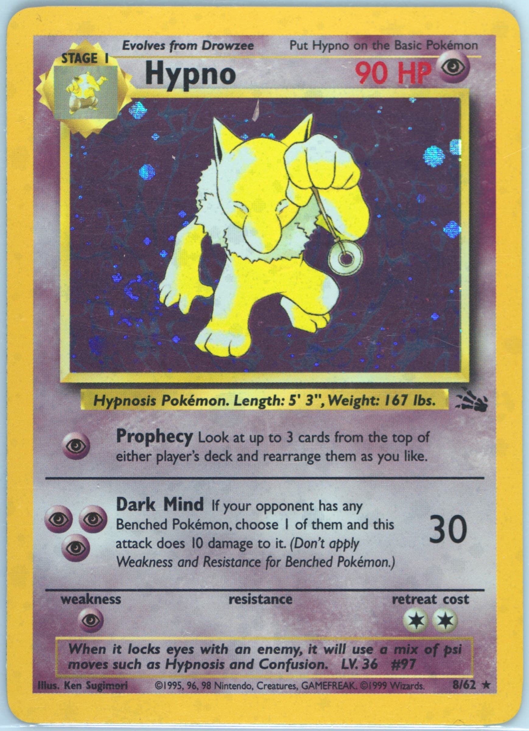 Hypno-Holo Cosmos (8) 1999 Pokemon Fossil