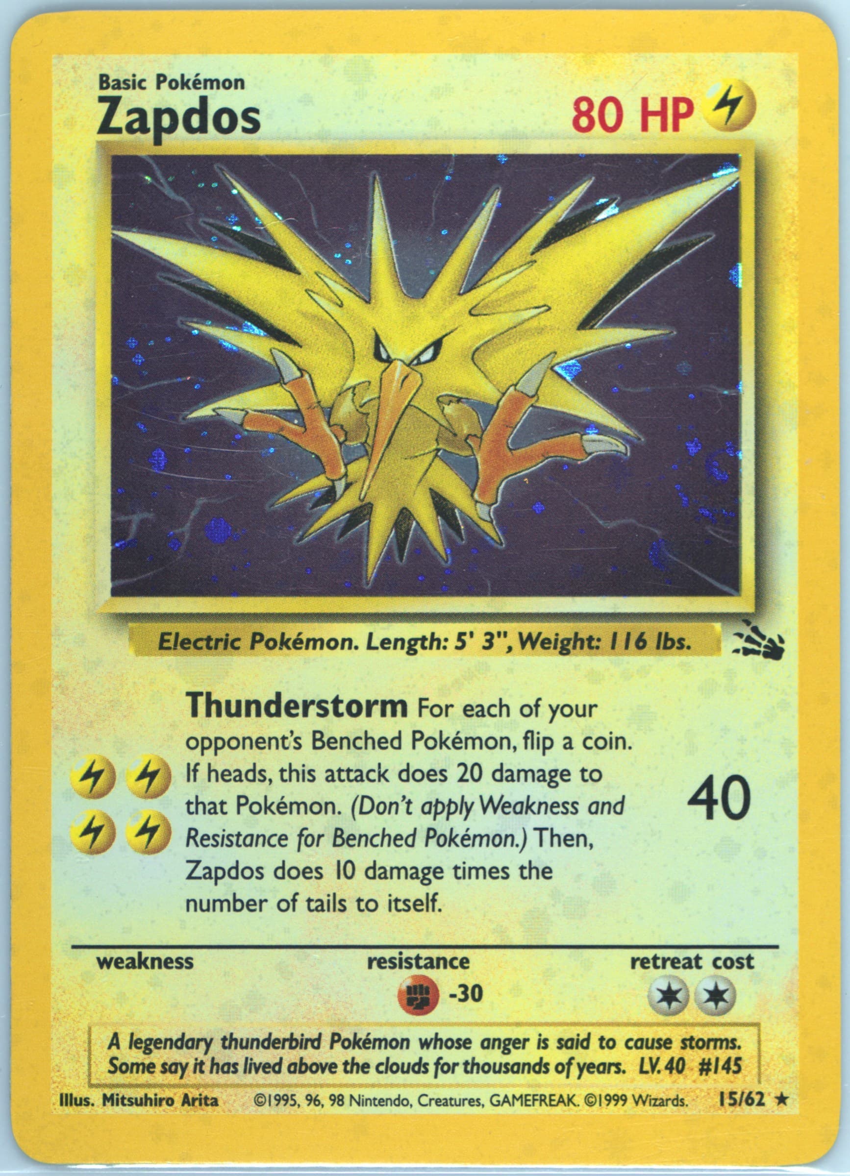 Zapdos-Holo Cosmos (15) 1999 Pokemon Fossil