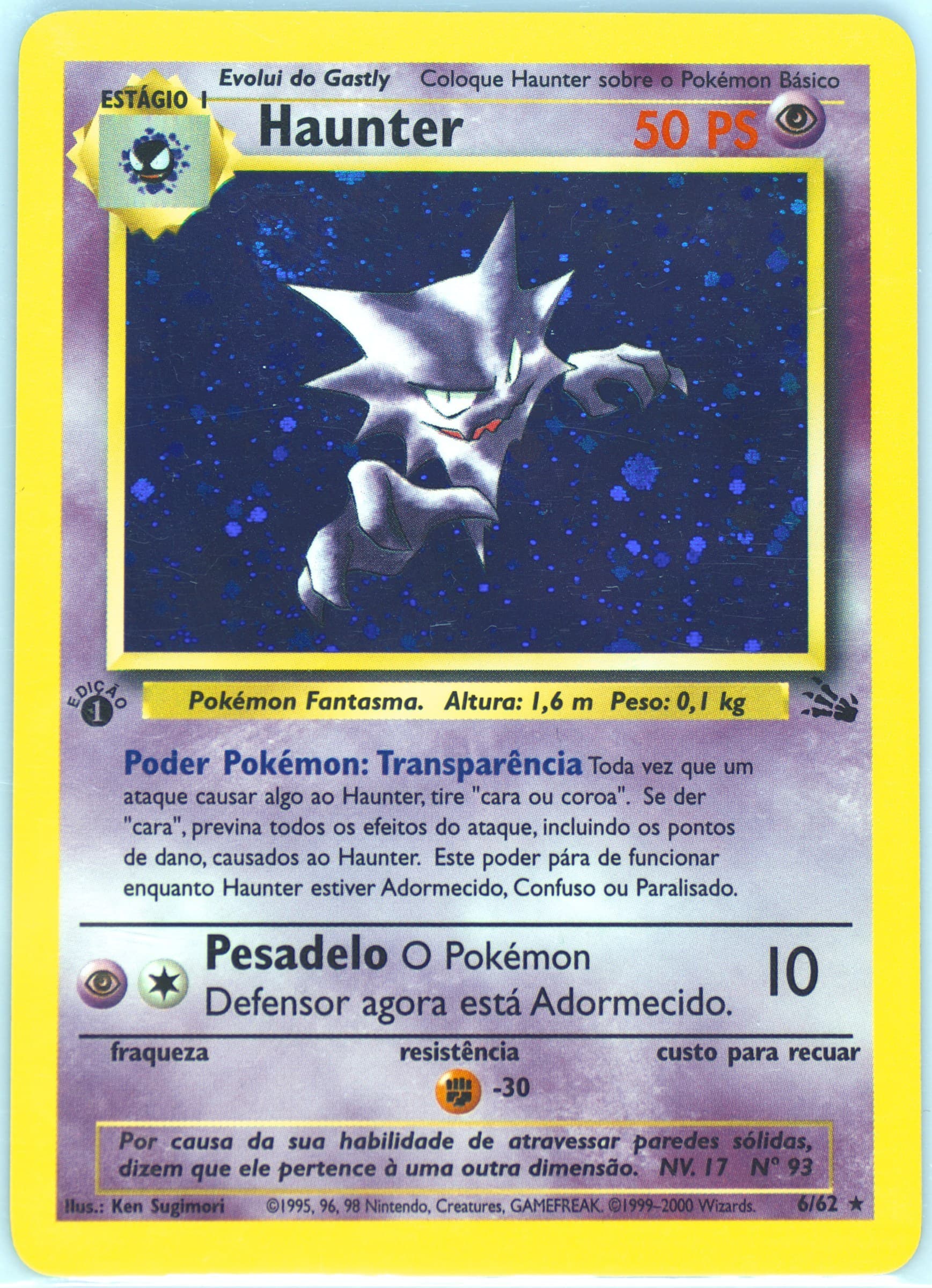Haunter-Holo 1st Edition (6) 2000 Pokemon Portuguese Fossil