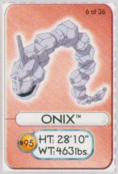 Onix Hand Cut (6) 1999 Pokemon Lunchables