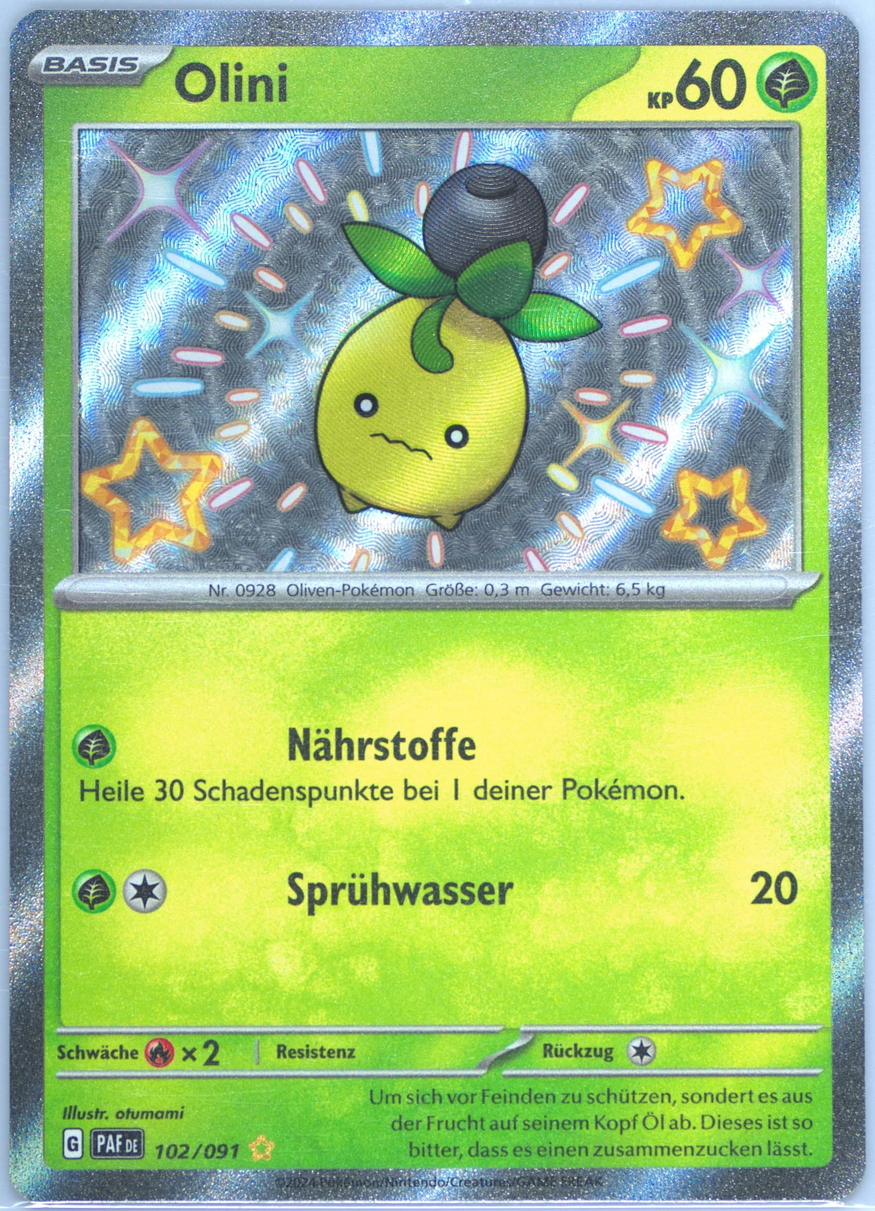 Smoliv Shiny Rare (102) 2024 Pokemon German Paf de-Paldean Fates