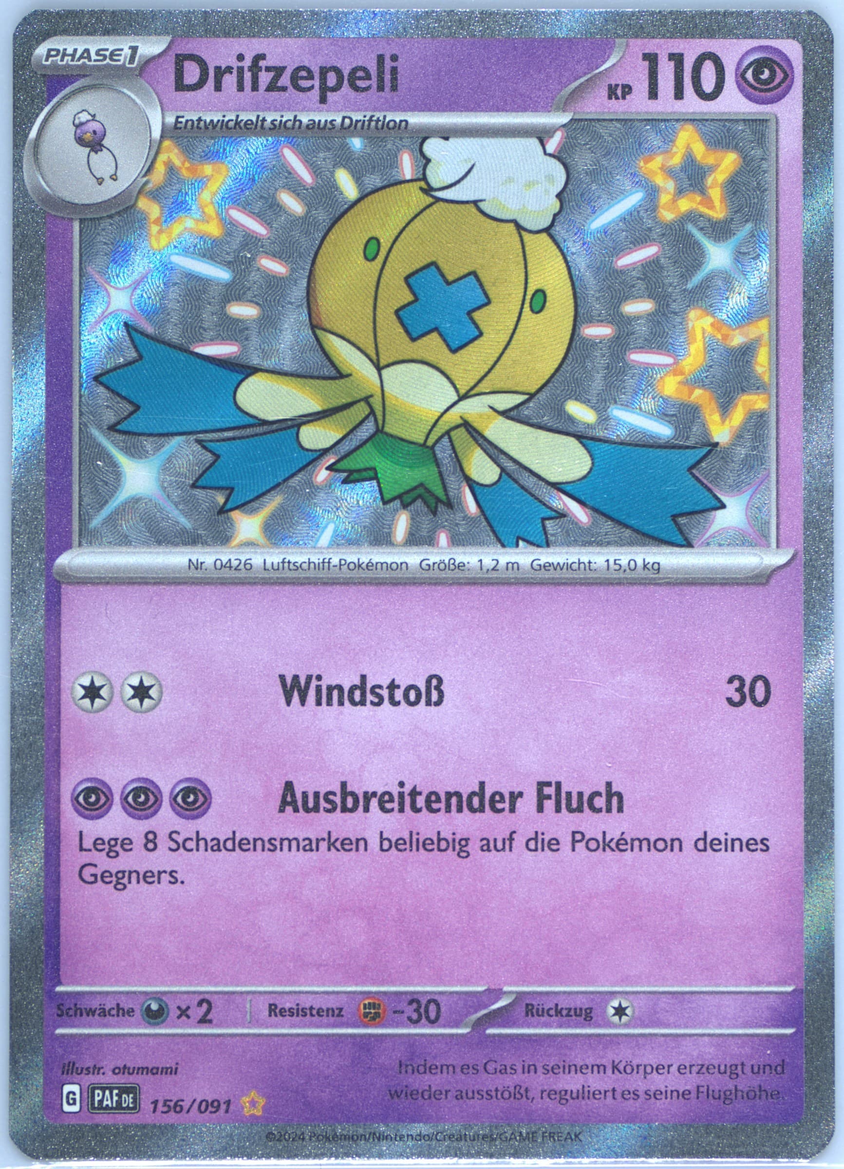 Drifblim Shiny Rare (156) 2024 Pokemon German Paf de-Paldean Fates