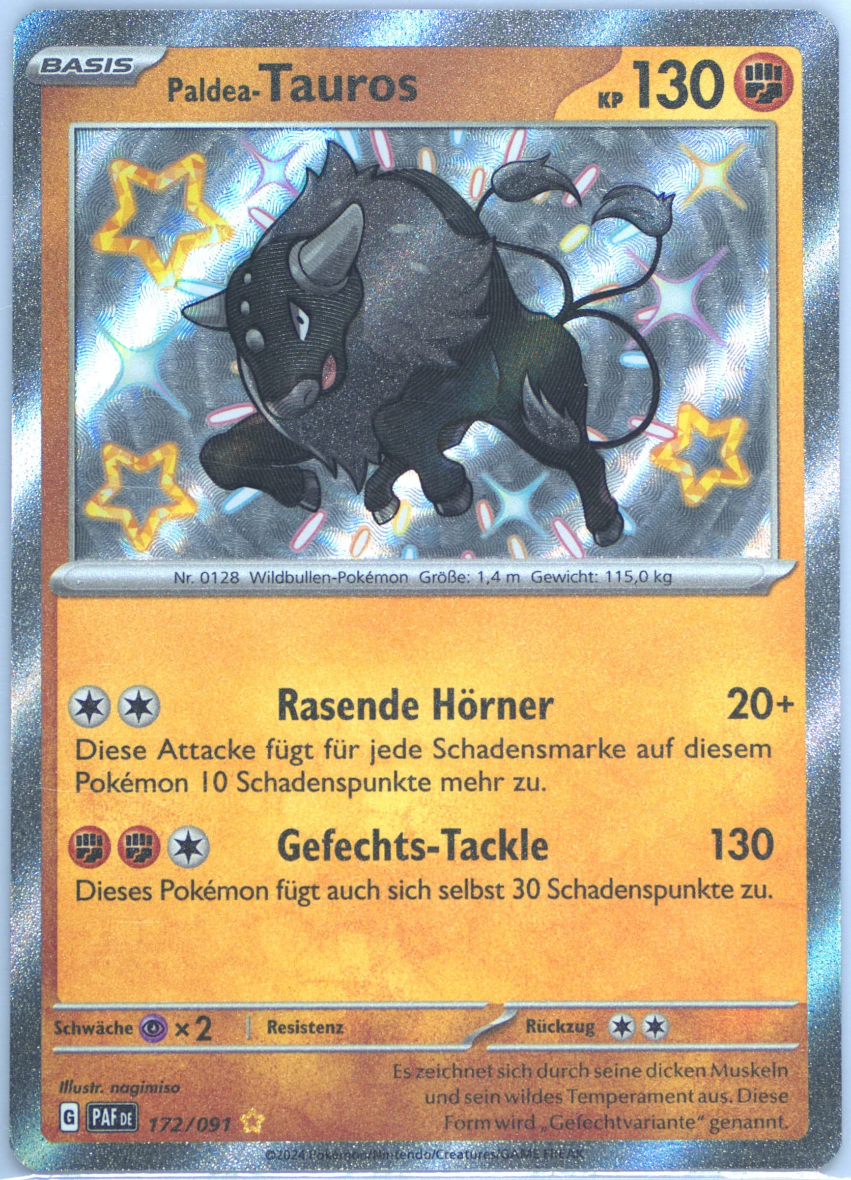 Paldean Tauros Shiny Rare (172) 2024 Pokemon German Paf de-Paldean Fates