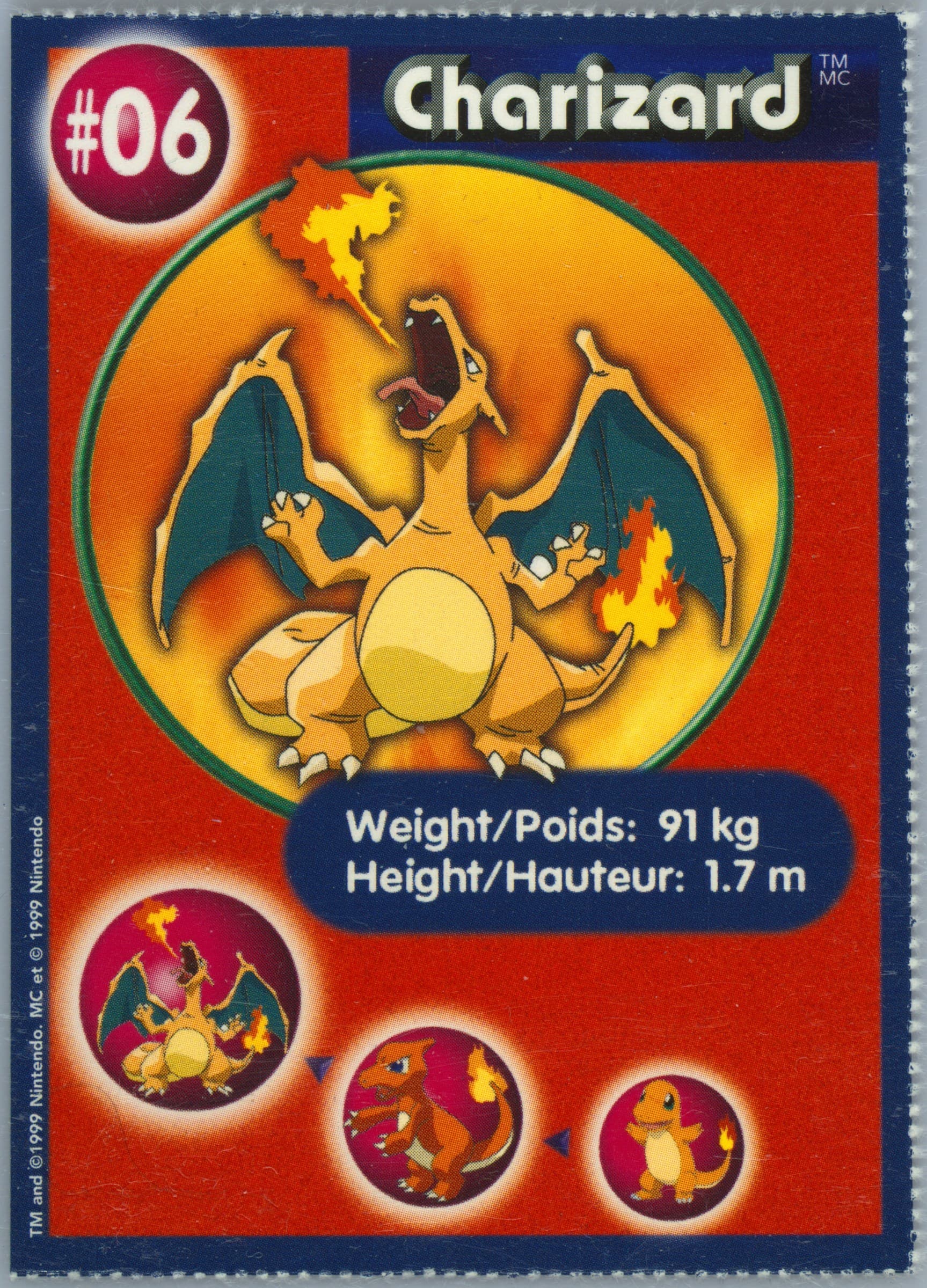 Charizard Perforated (6) 1999 Pokemon Burger King Canada