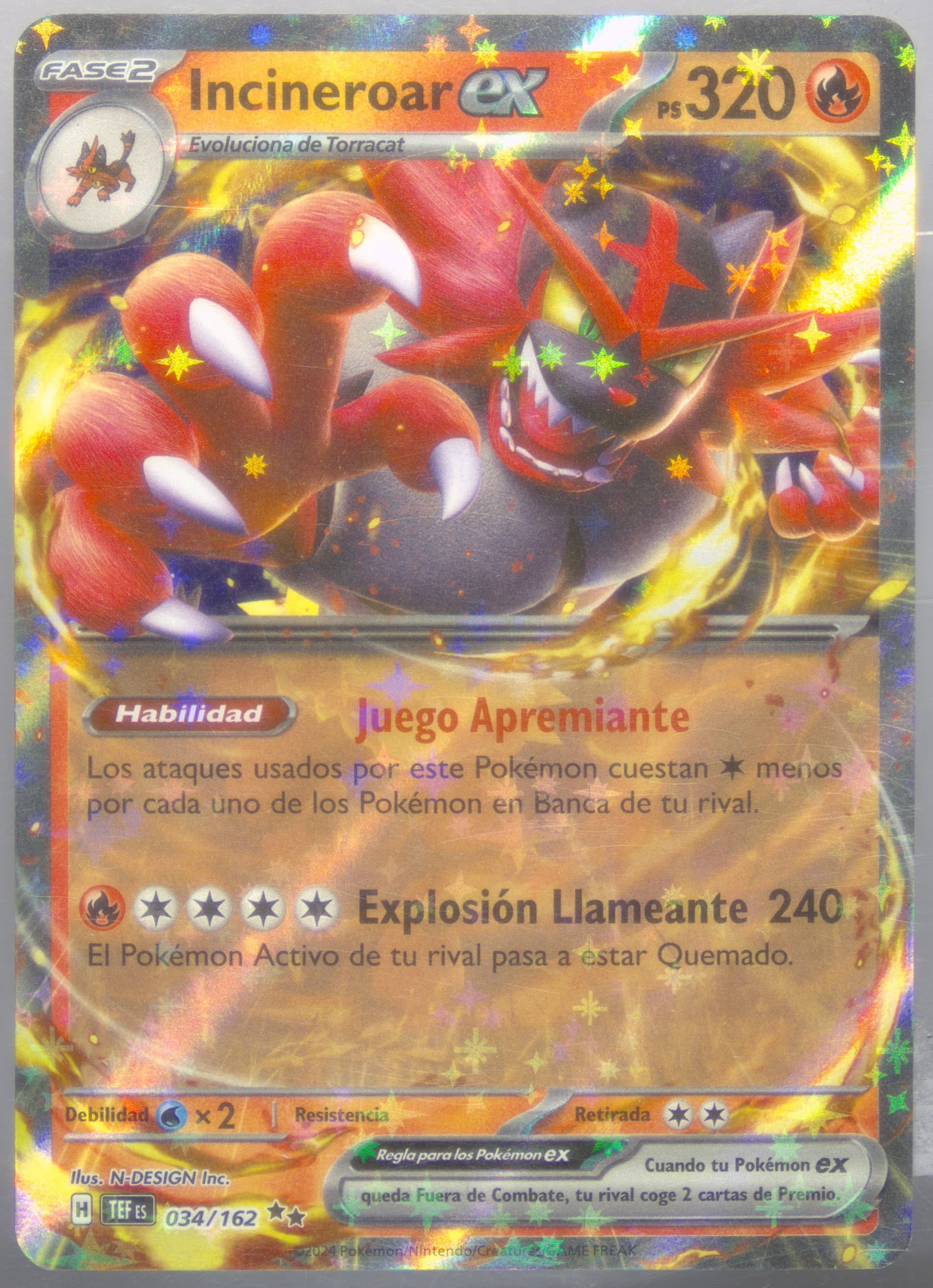 Incineroar EX (034) 2024 Pokemon Spanish Tef ES-Temporal Forces