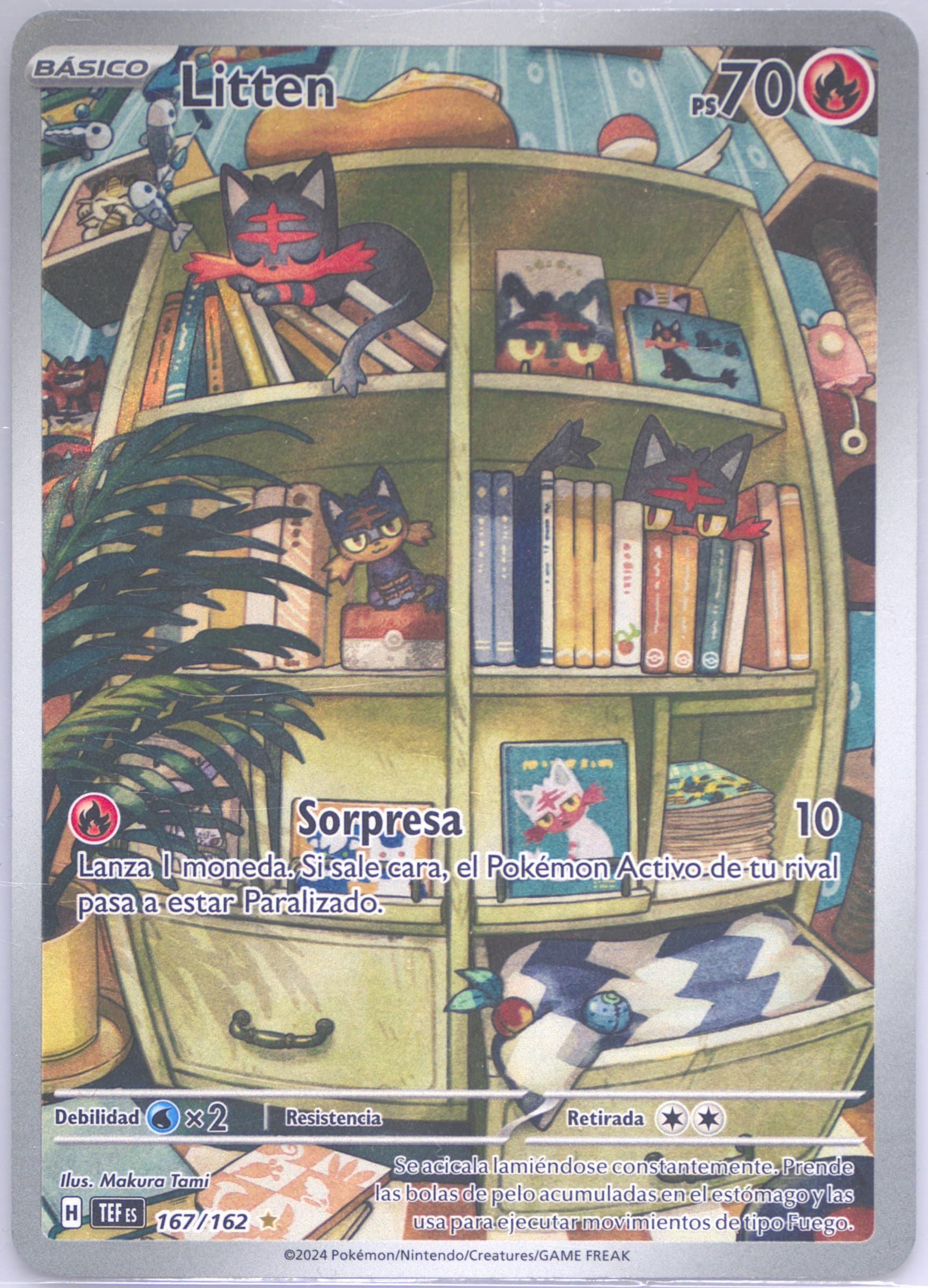 Litten Illustration Rare (167) 2024 Pokemon Spanish Tef ES-Temporal Forces