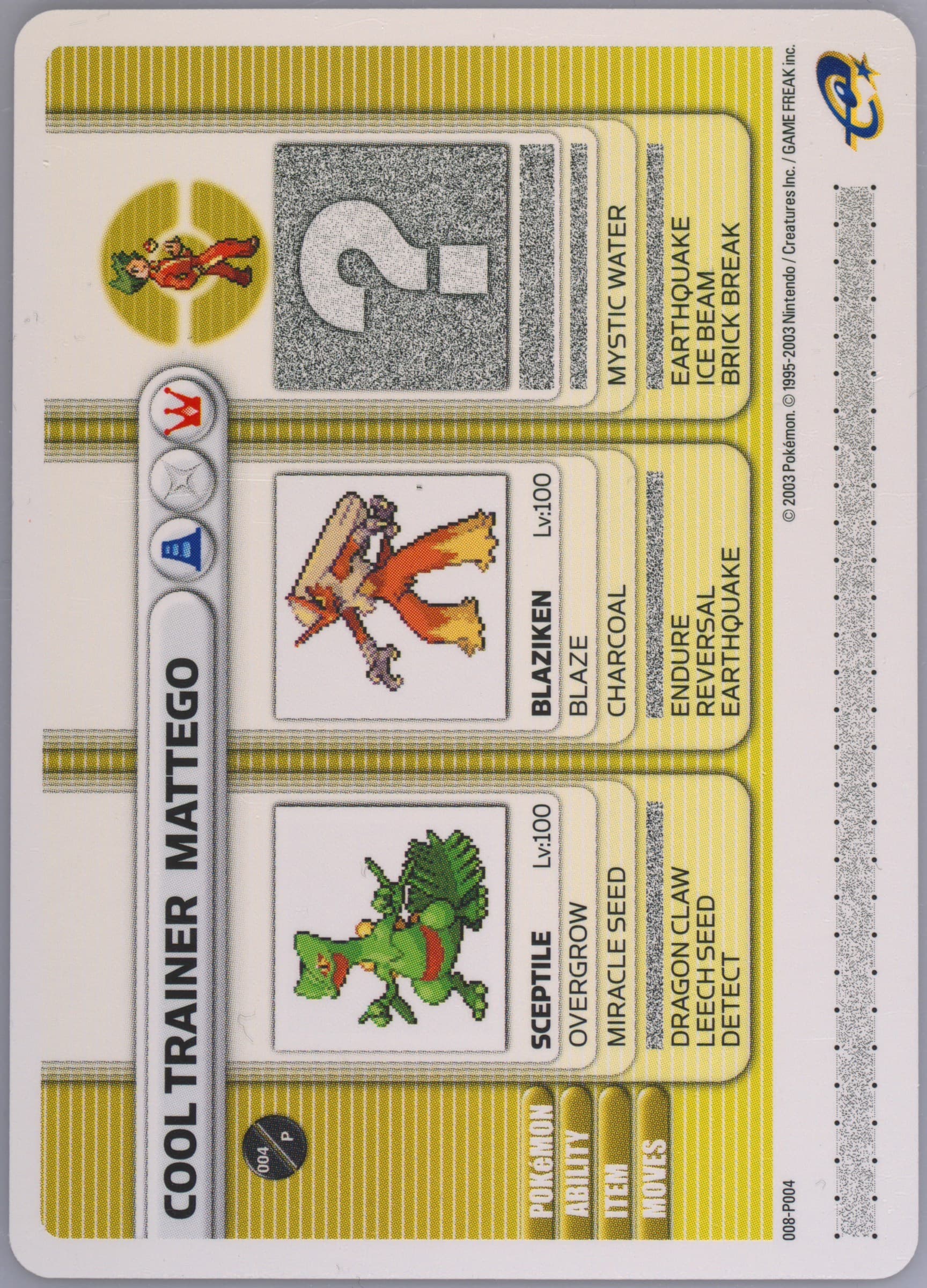 Cool Trainer Mattego Australian E-Reader (P004) 2003 Nintendo Pokemon Battle-E Promos