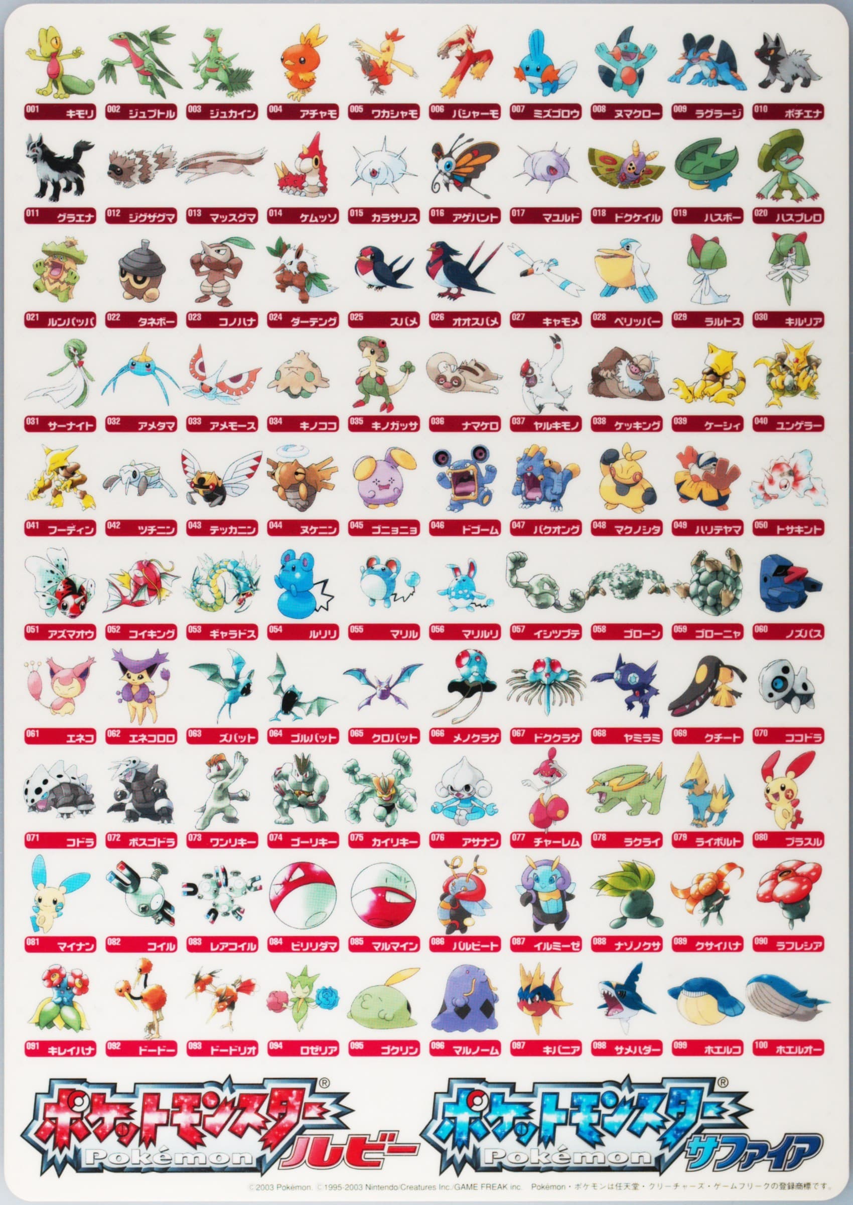 Ruby & Sapphire 200 Pokemon Famitsu Cube + Advance April Issue Insert 2003 Pokemon Shitajiki