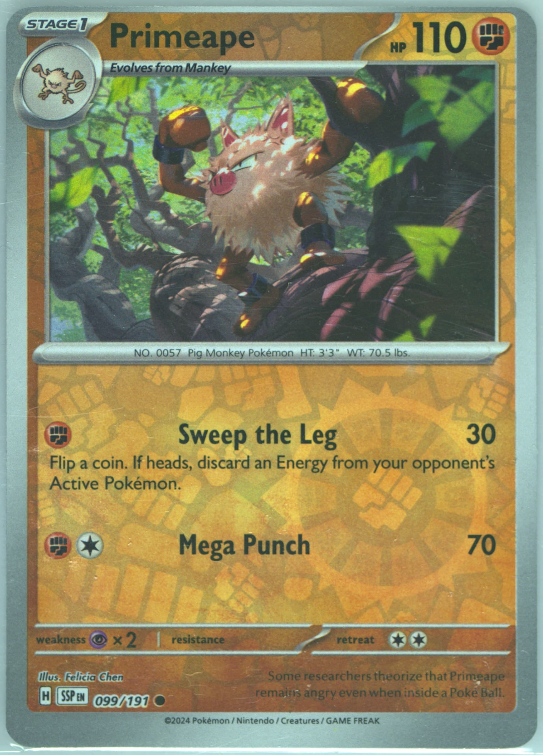 Primeape Reverse Holo (099) 2024 Pokemon Ssp EN-Surging Sparks