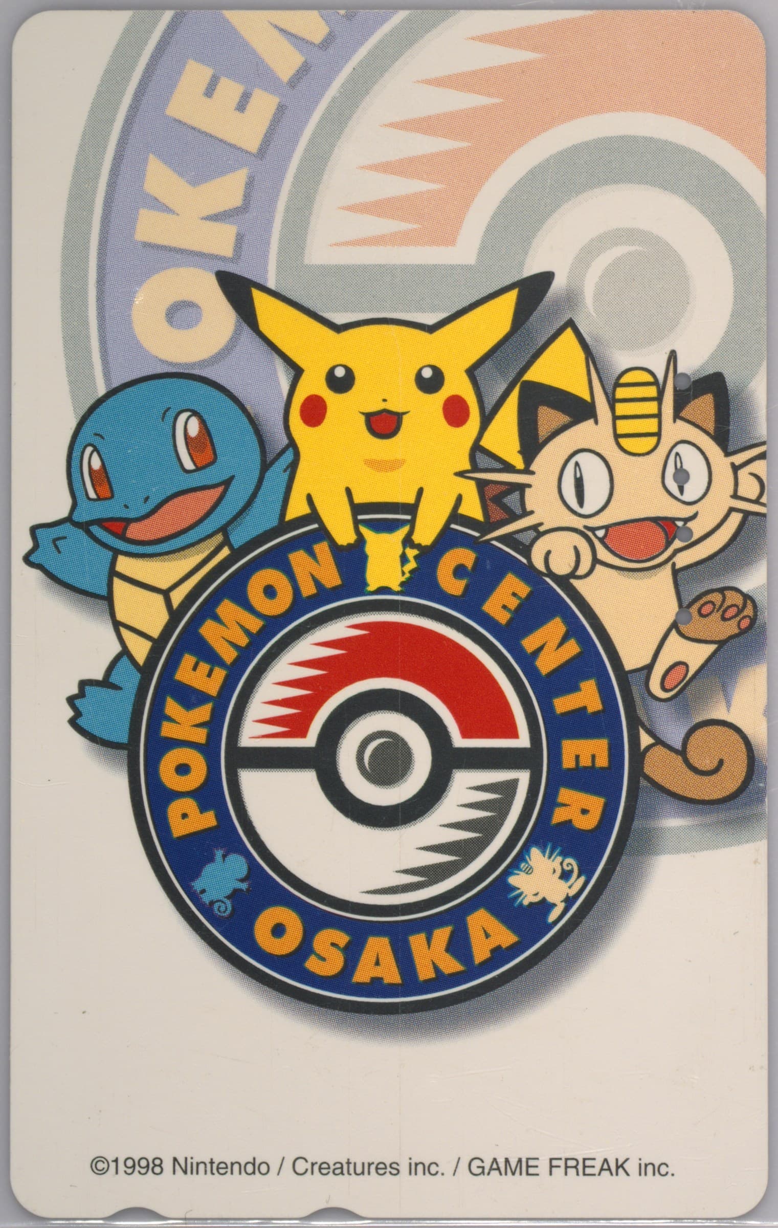 Meowth/Pikachu/Squirtle Pokemon Center: Osaka-White-Punched 1998 Pokemon Center Phone Card