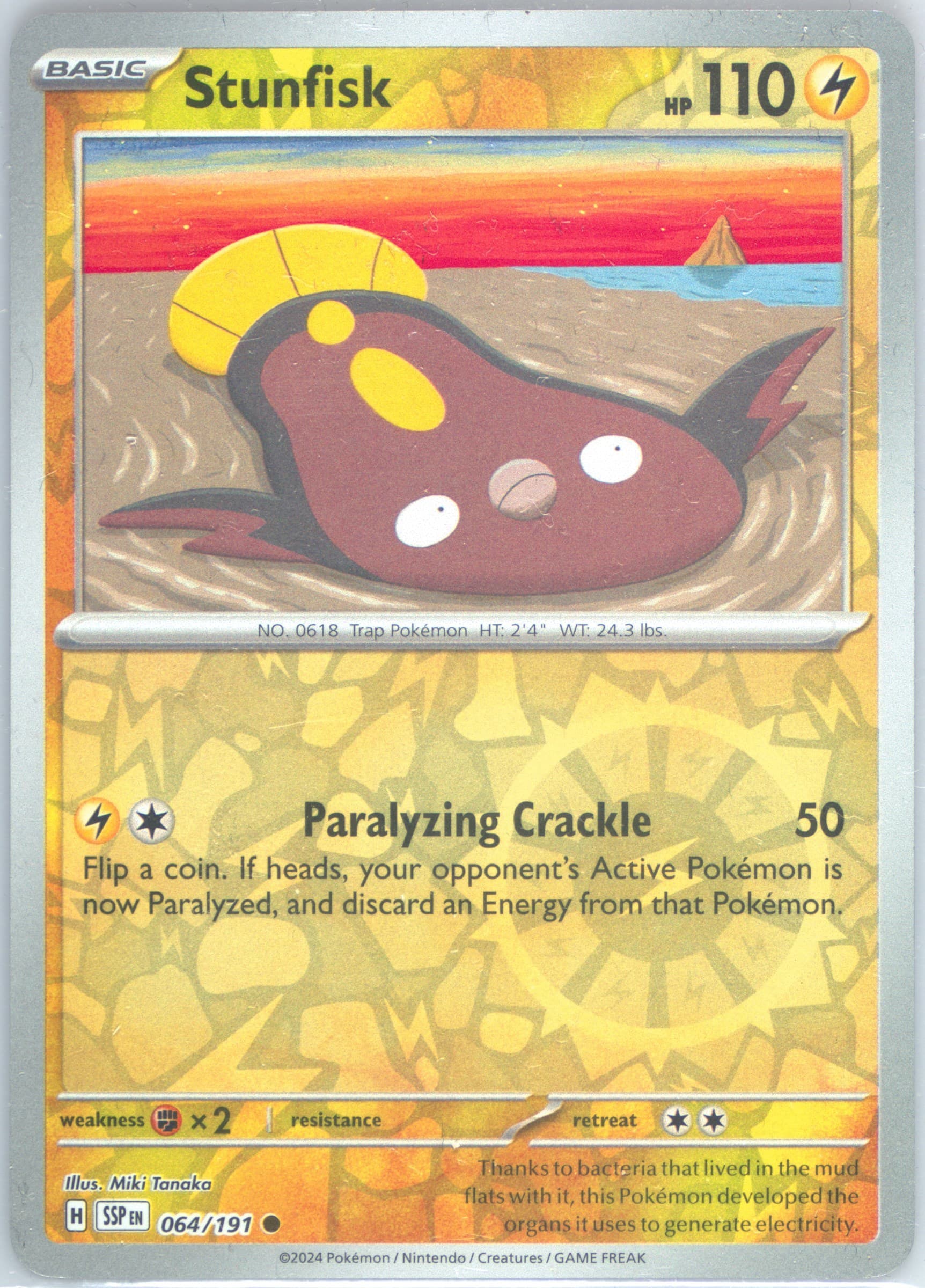 Stunfisk Reverse Holo (064) 2024 Pokemon Ssp EN-Surging Sparks