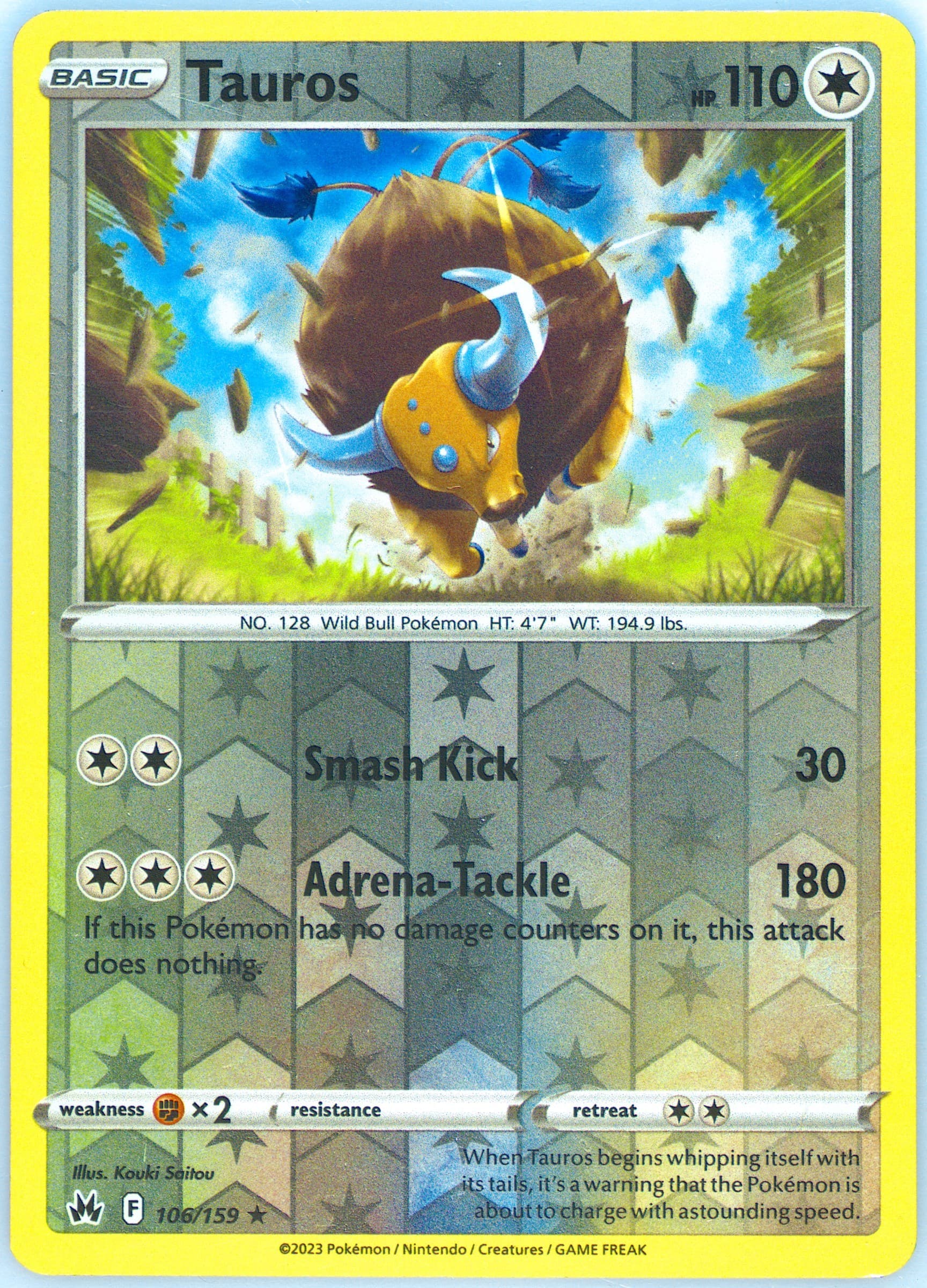 Tauros-Reverse Foil (106) 2023 Pokemon Sword and Shield Crown Zenith