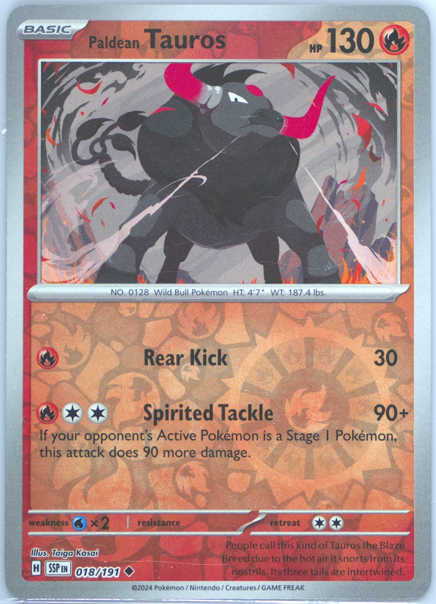 Paldean Tauros Reverse Holo (018) 2024 Pokemon Ssp EN-Surging Sparks
