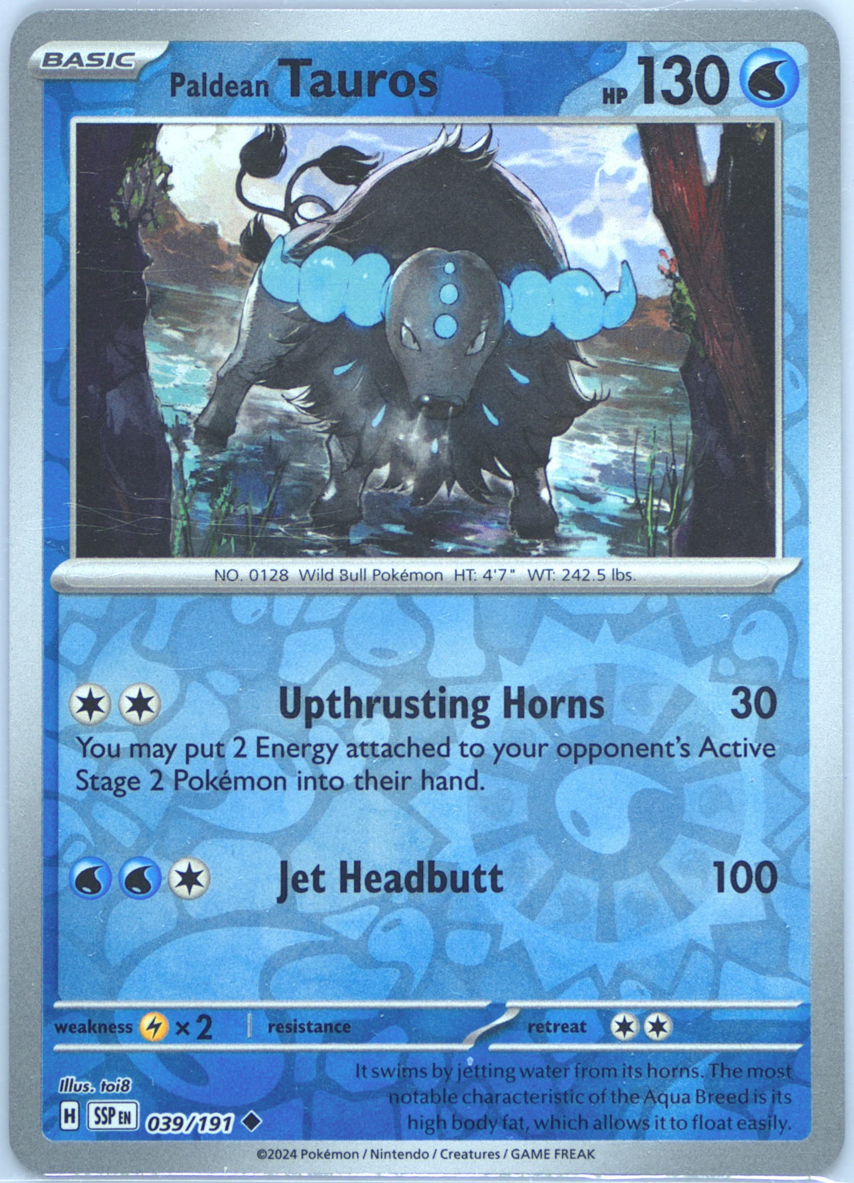 Paldean Tauros Reverse Holo (039) 2024 Pokemon Ssp EN-Surging Sparks