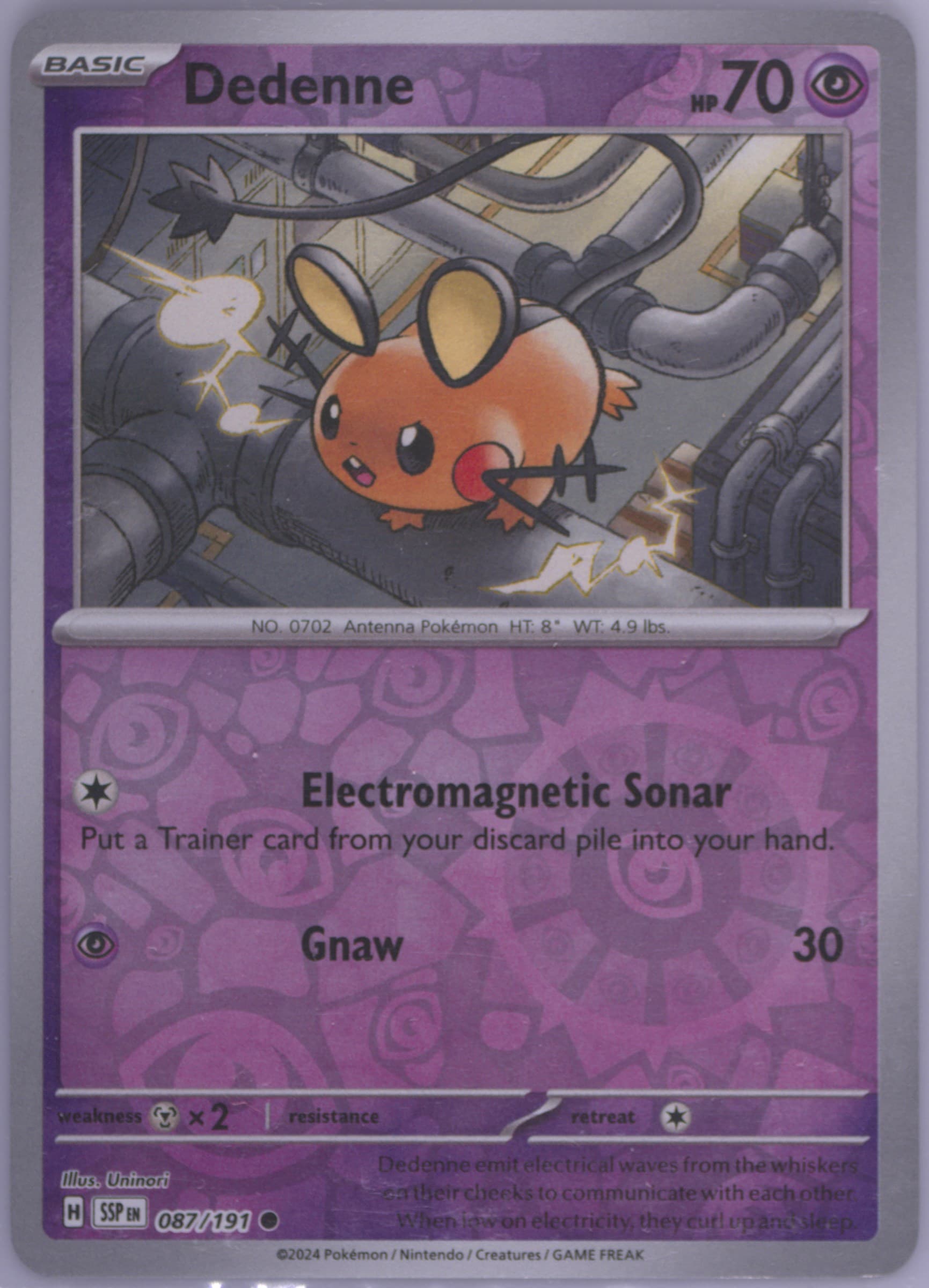 Dedenne Reverse Holo (087) 2024 Pokemon Ssp EN-Surging Sparks