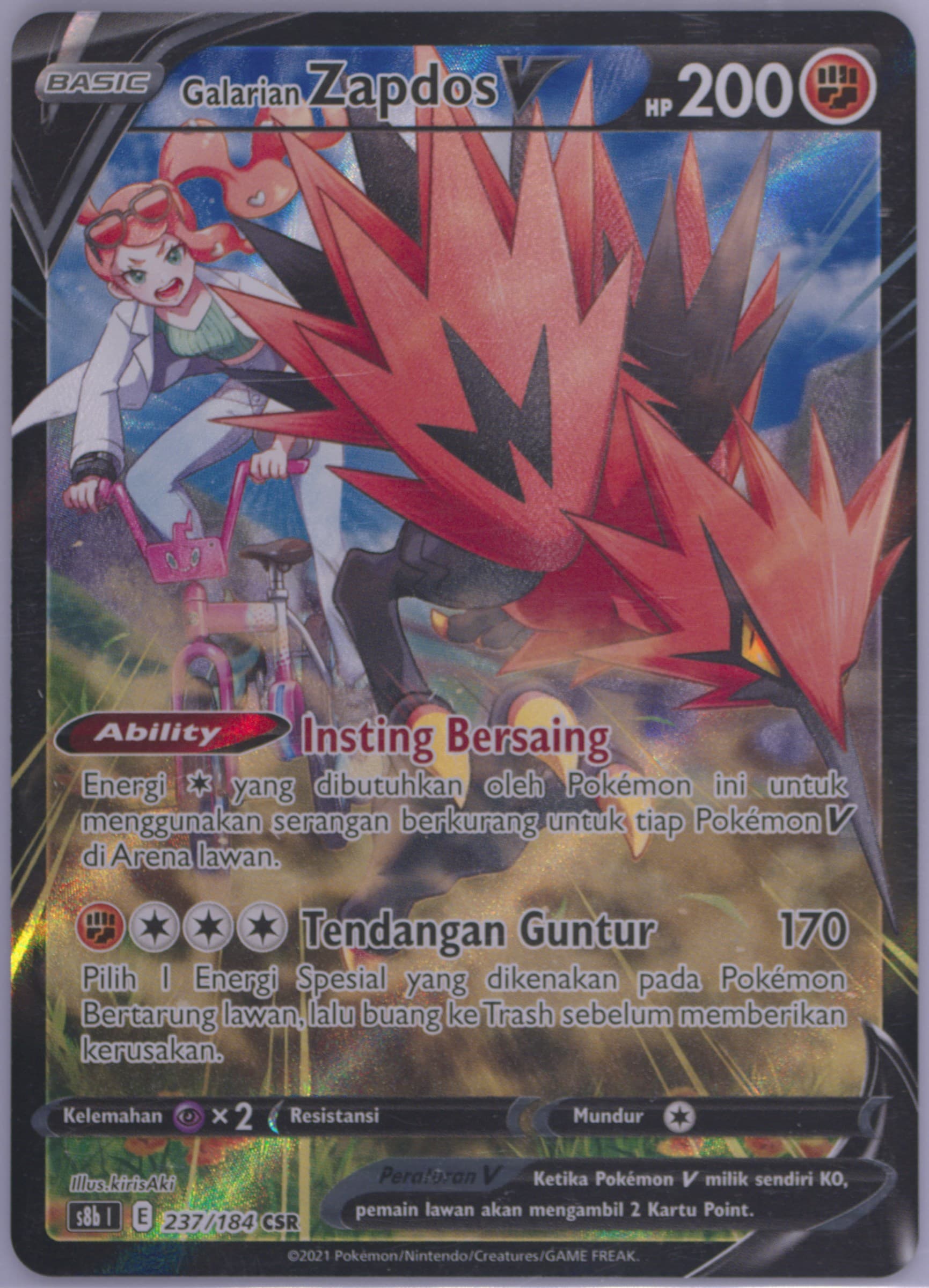 Full Art/Galarian Zapdos V (237) 2022 Pokemon Indonesian Sword & Shield Vmax Climax
