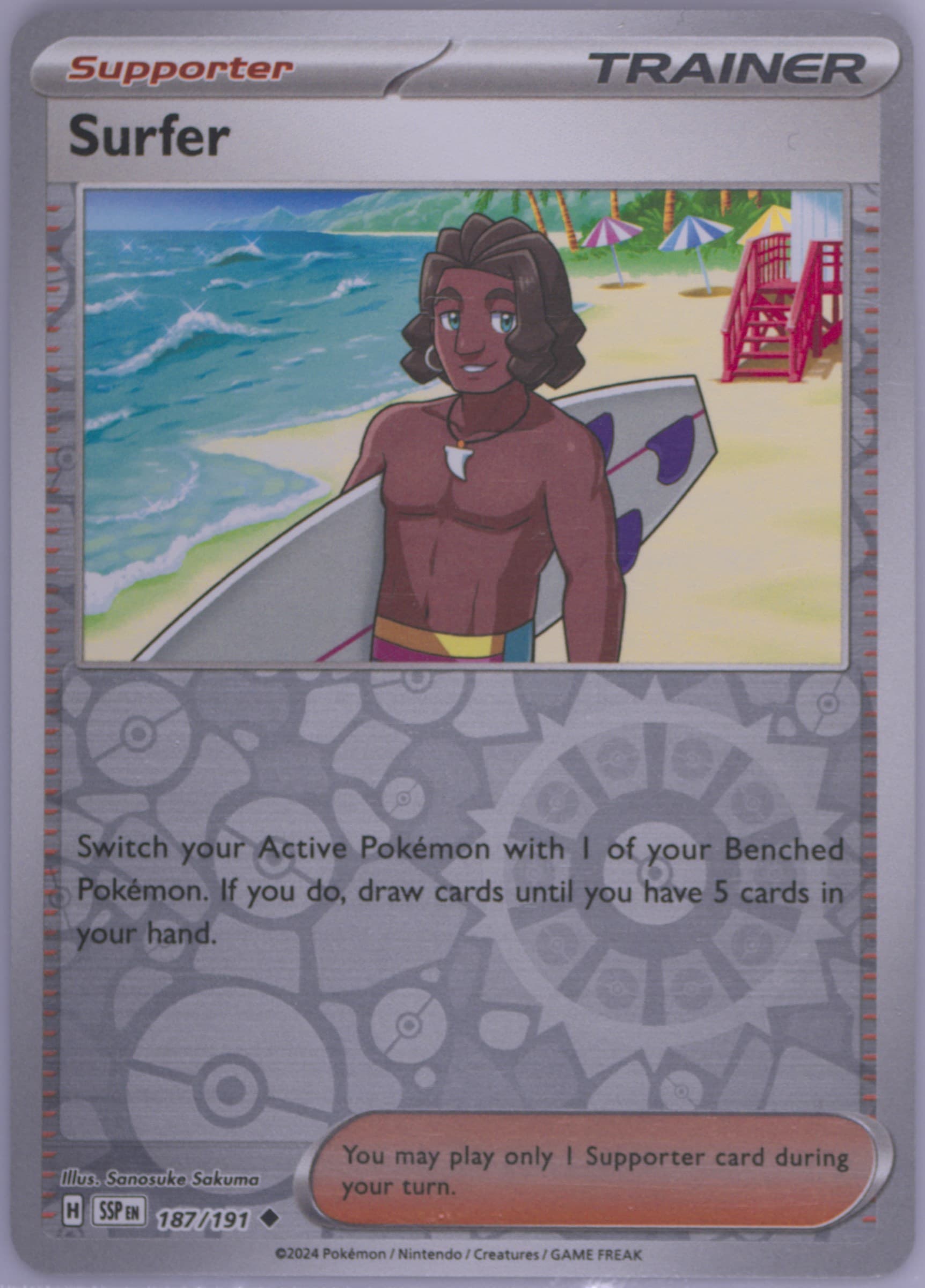 Surfer Reverse Holo (187) 2024 Pokemon Ssp EN-Surging Sparks