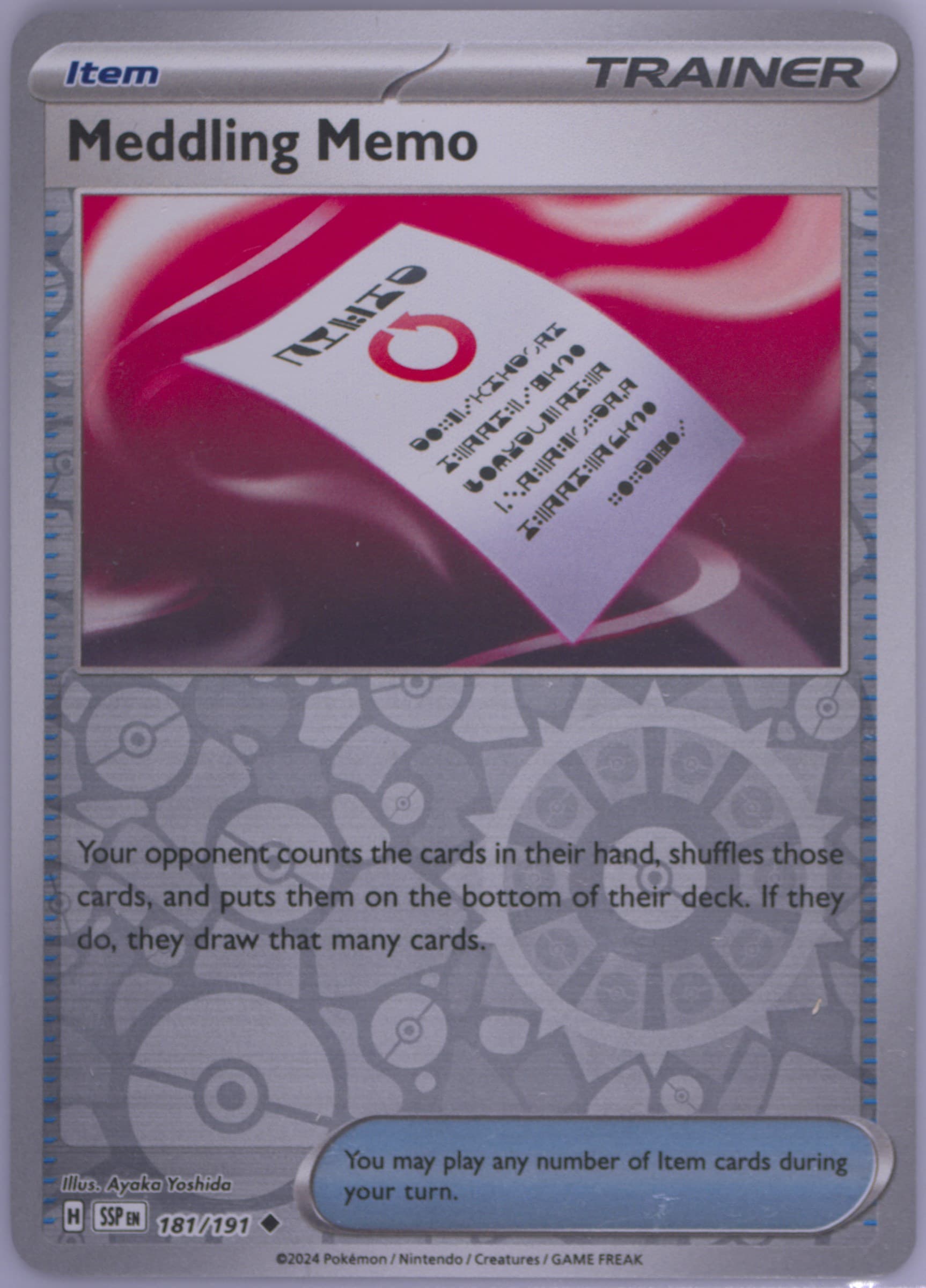 Meddling Memo Reverse Holo (181) 2024 Pokemon Ssp EN-Surging Sparks