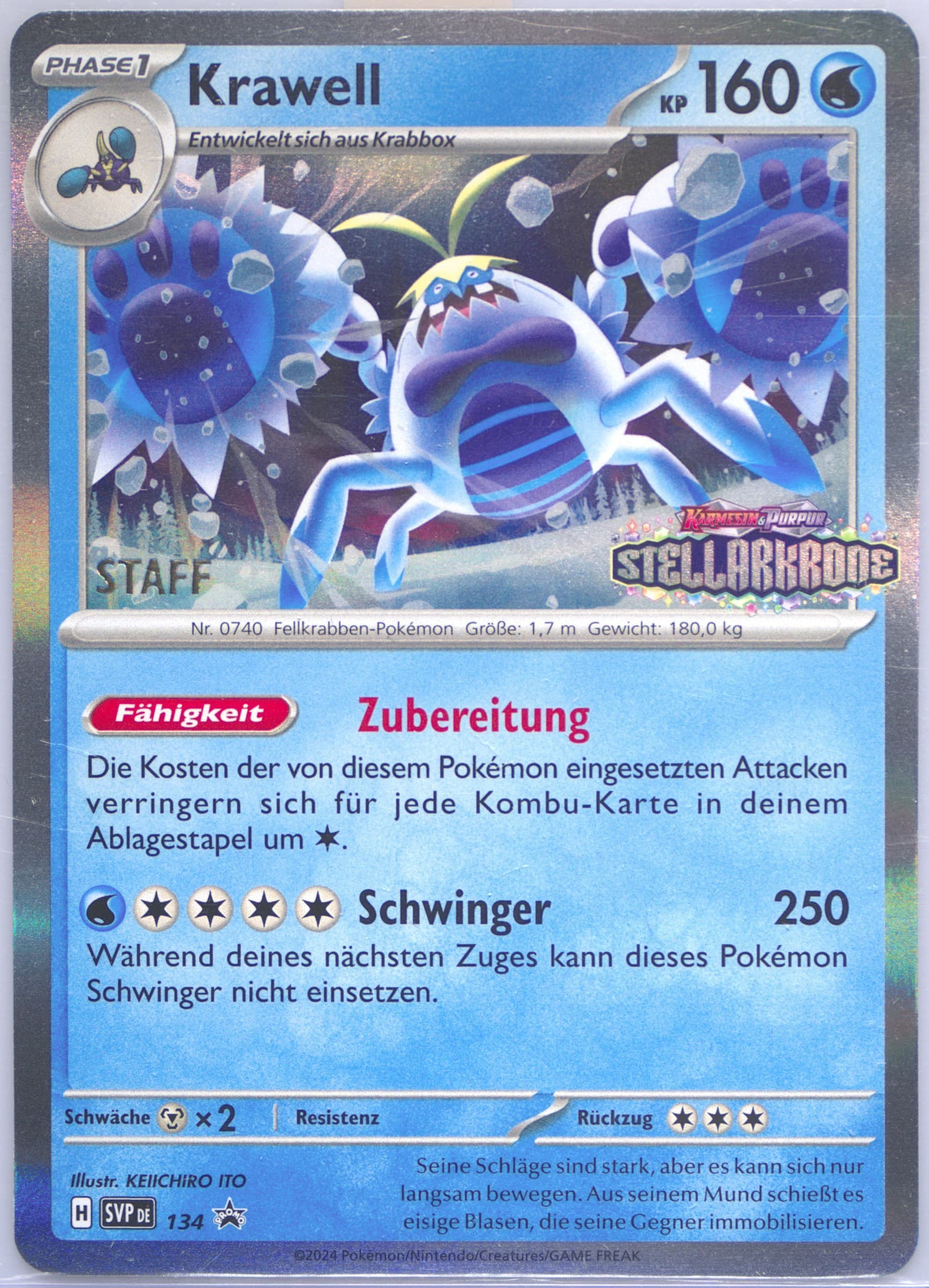 Crabominable Stellar Crown Prerelease-Staff (134) 2024 Pokemon German Svp de-SV Black Star Promo