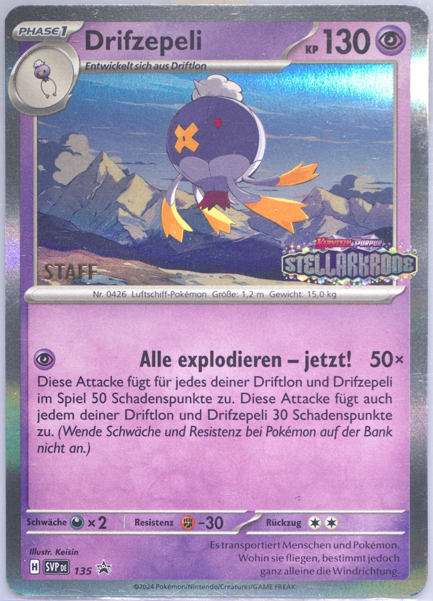 Drifblim Stellar Crown Prerelease-Staff (135) 2024 Pokemon German Svp de-SV Black Star Promo