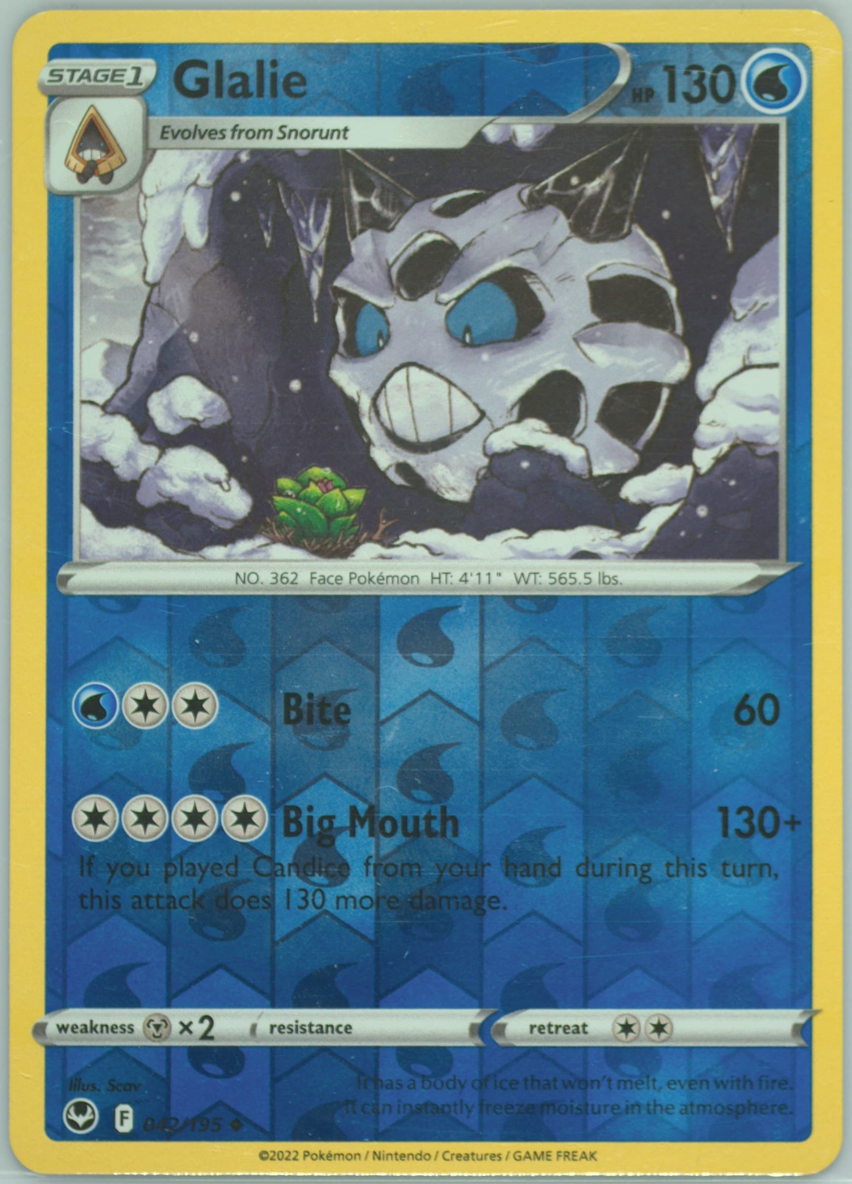 Glalie-Reverse Foil (042) 2022 Pokemon Sword & Shield Silver Tempest