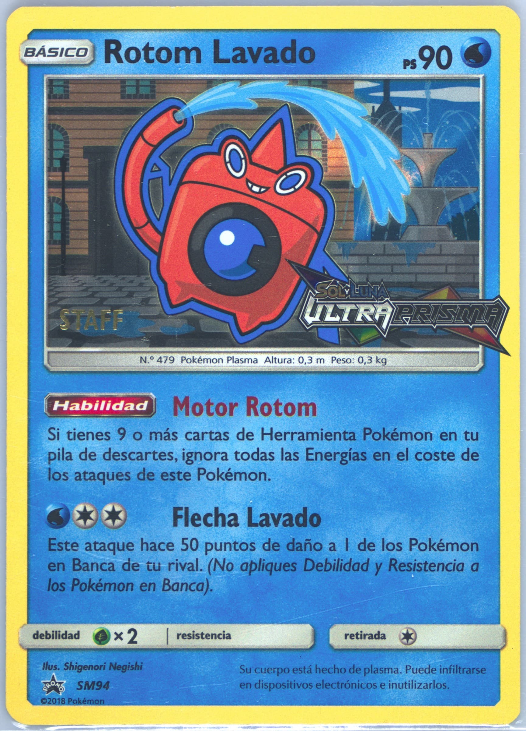Rotom Lavado-Holo Ultra Prism Prerelease-Staff-Spanish (SM94) 2018 Pokemon SM Black Star Promo