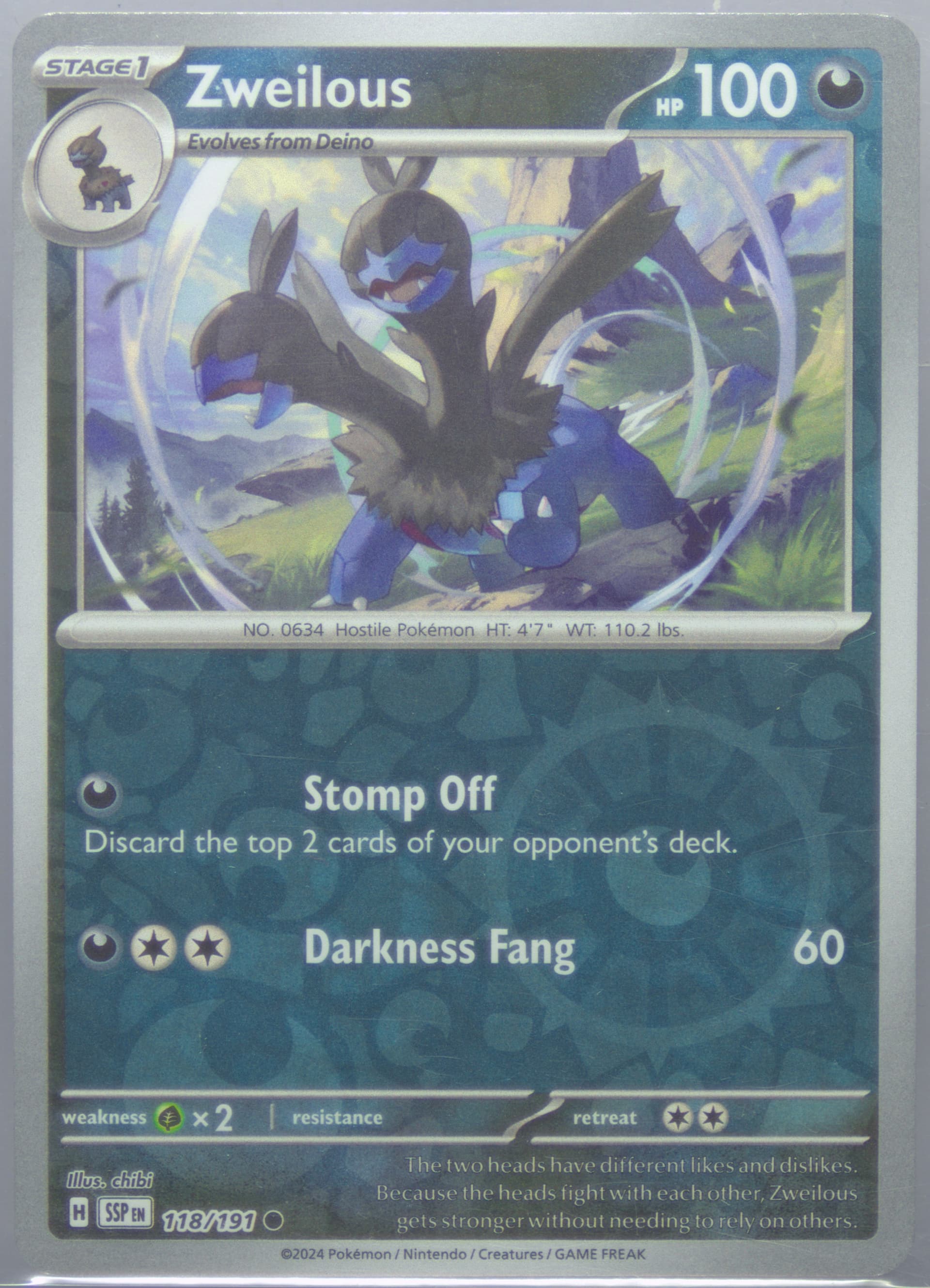 Zweilous Reverse Holo (118) 2024 Pokemon Ssp EN-Surging Sparks