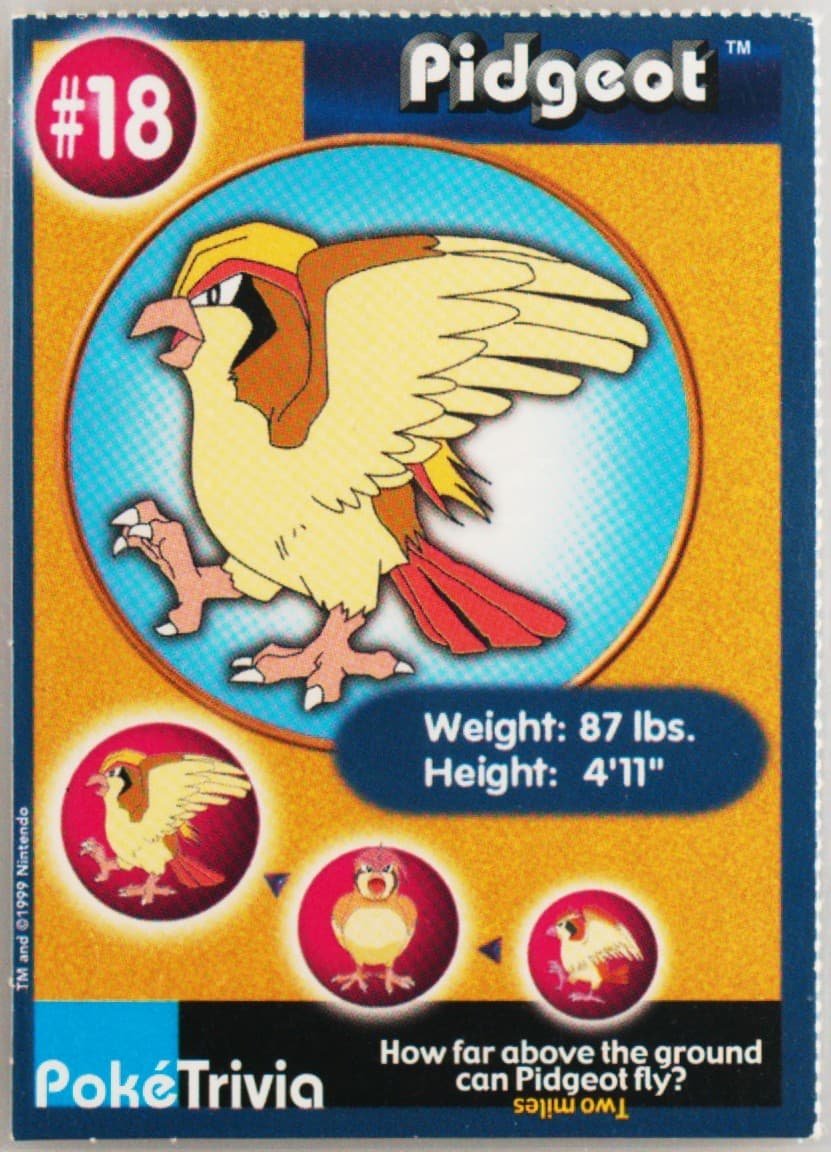 Pidgeot Perforated (18) 1999 Pokemon Burger King