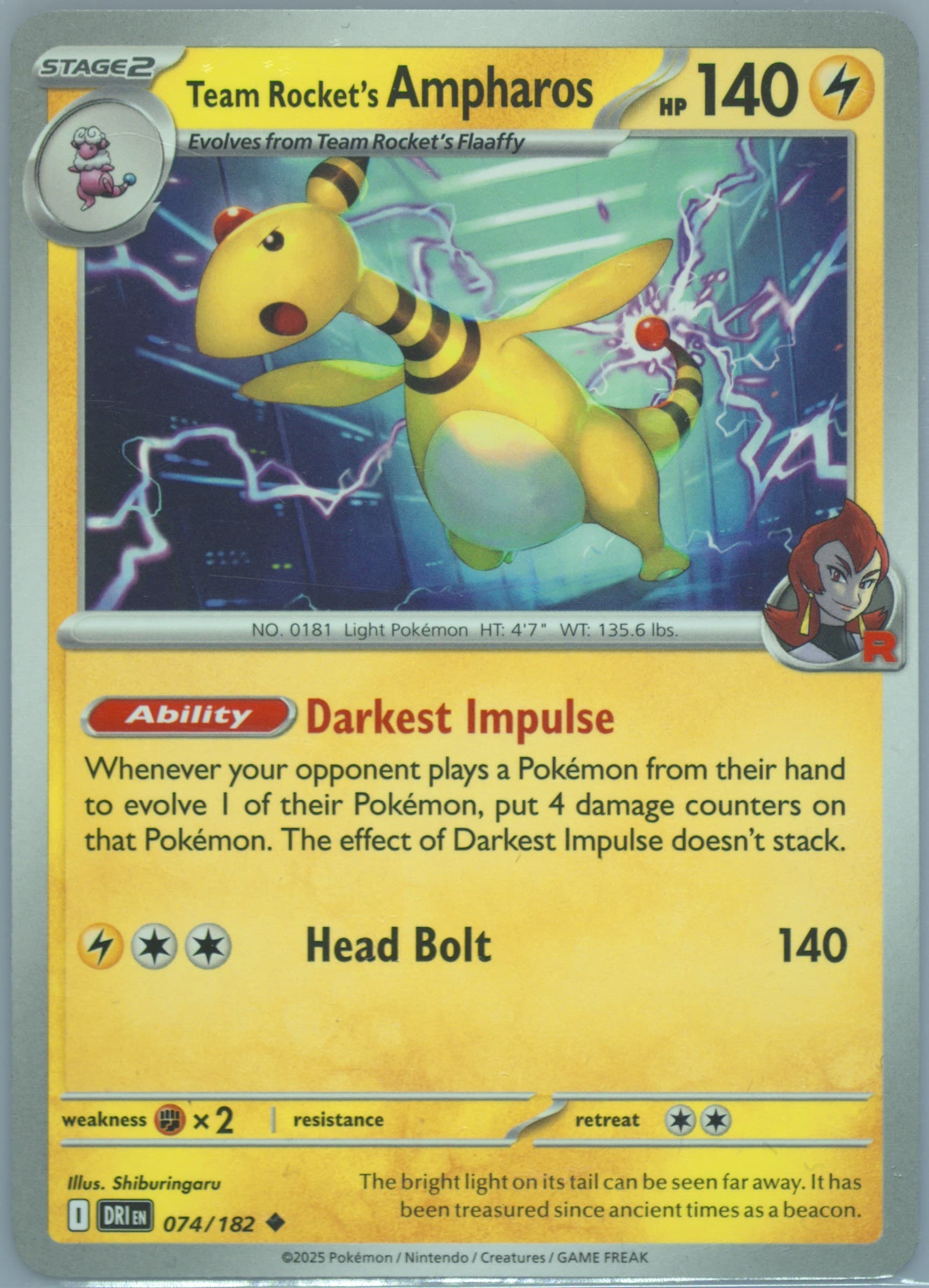 Team Rocket's Ampharos (074) 2025 Pokemon Dri EN-Destined Rivals