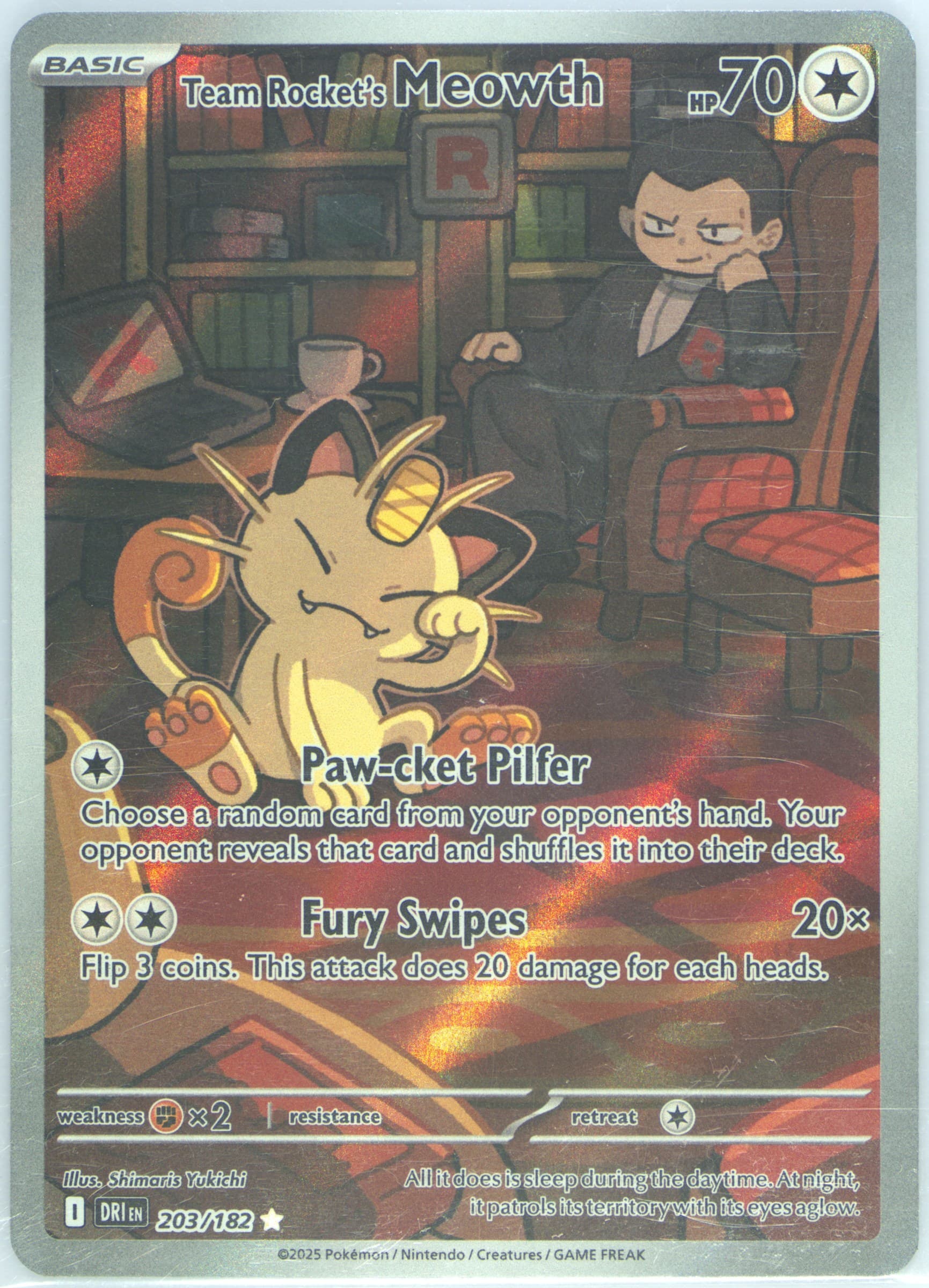 Team Rocket's Meowth Illustration Rare (203) 2025 Pokemon German Dri de-Destined Rivals