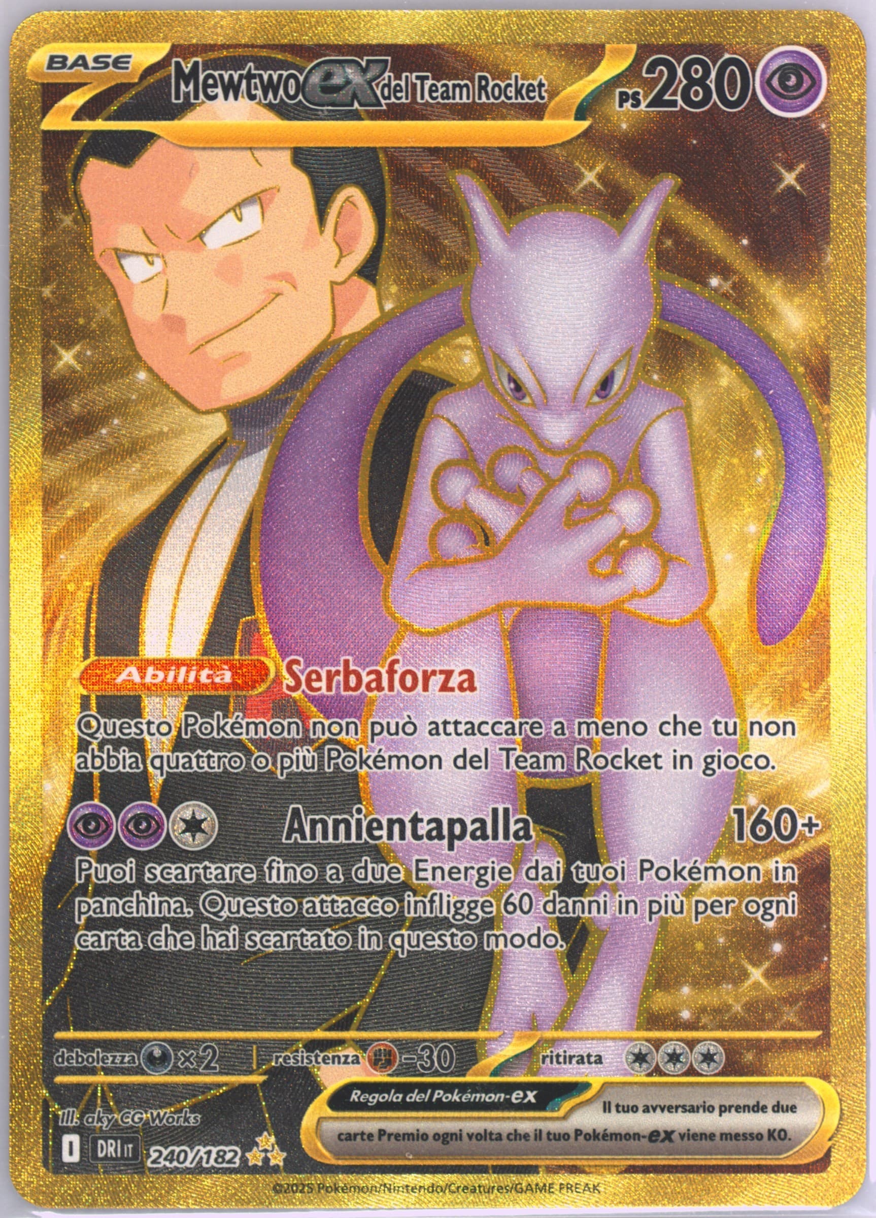 Team Rocket's Mewtwo EX Hyper Rare (240) 2025 Pokemon Italian Dri It-Destined Rivals