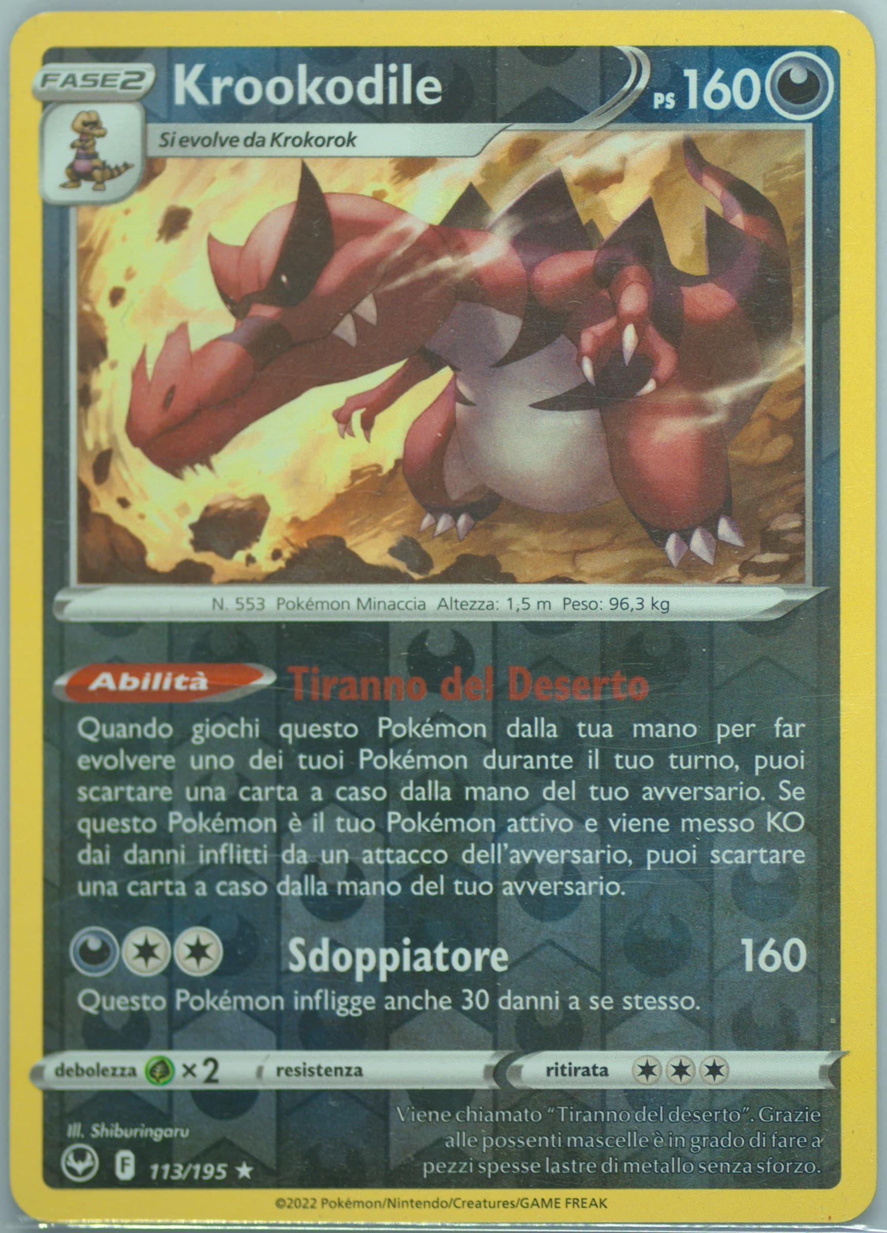 Krookodile-Reverse Foil Italian (113) 2022 Pokemon Sword & Shield Silver Tempest