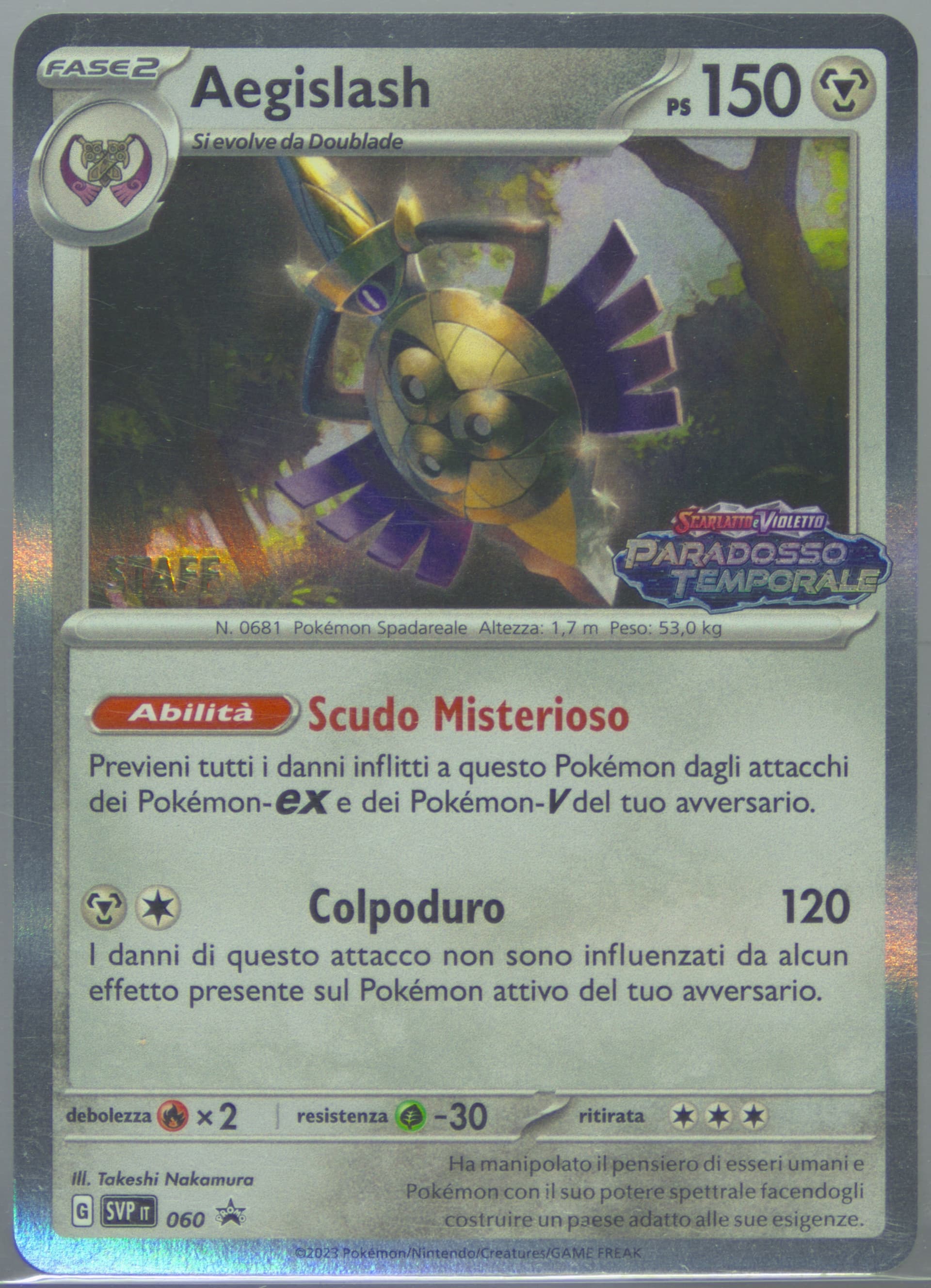 Aegislash Paradox Rift Prerelease-Staff (060) 2023 Pokemon Italian Svp It-SV Black Star Promo
