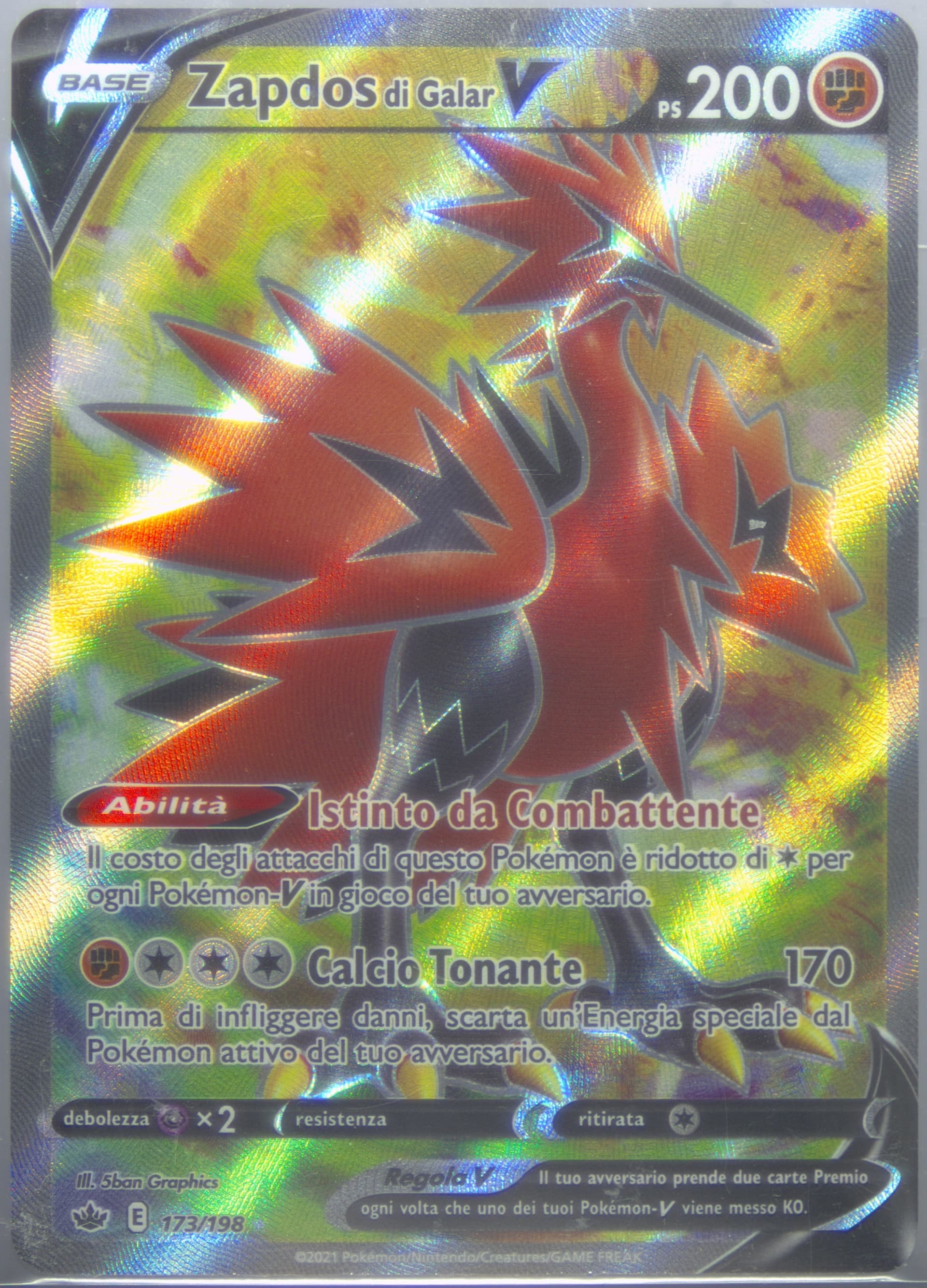 Full Art/Galarian Zapdos V Italian (173) 2021 Pokemon Sword & Shield Chilling Reign