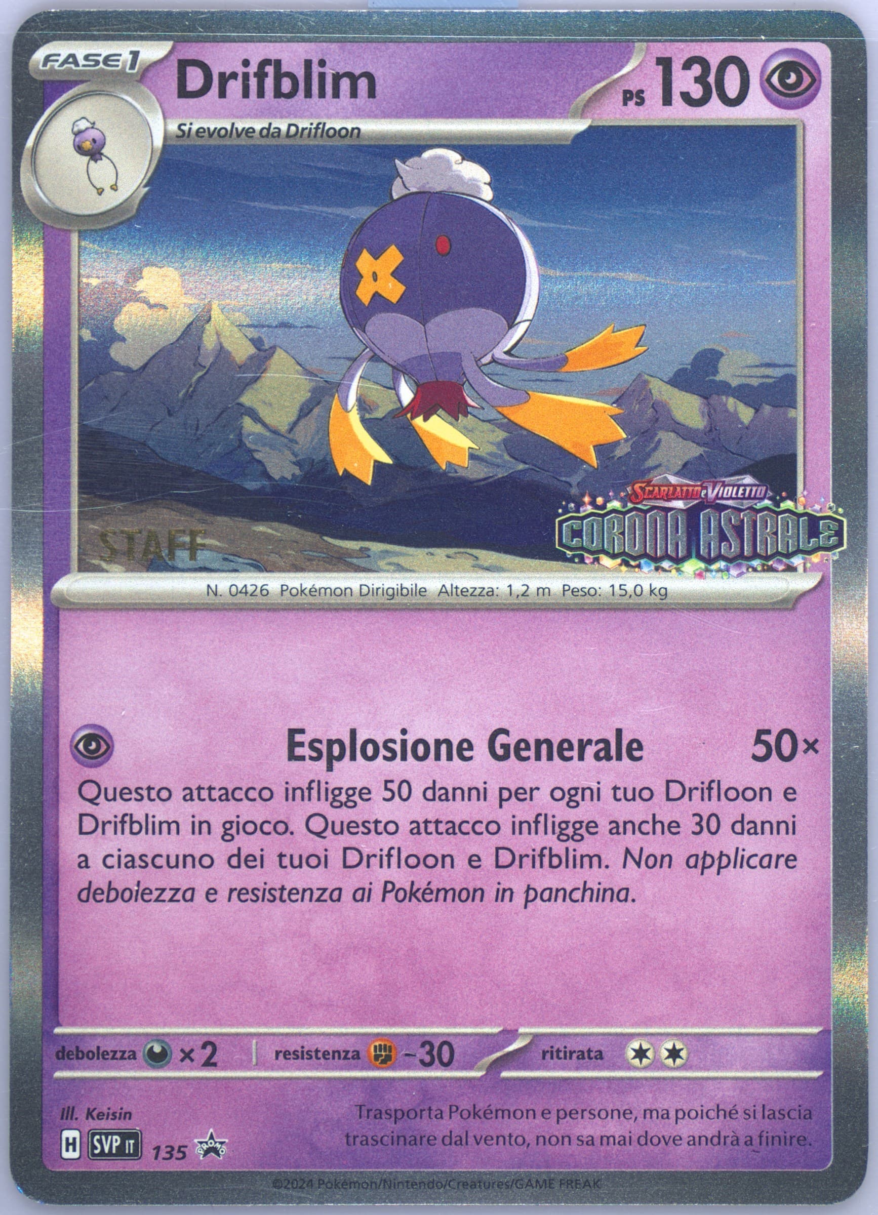 Drifblim Stellar Crown Prerelease-Staff (135) 2024 Pokemon Italian Svp It-SV Black Star Promo