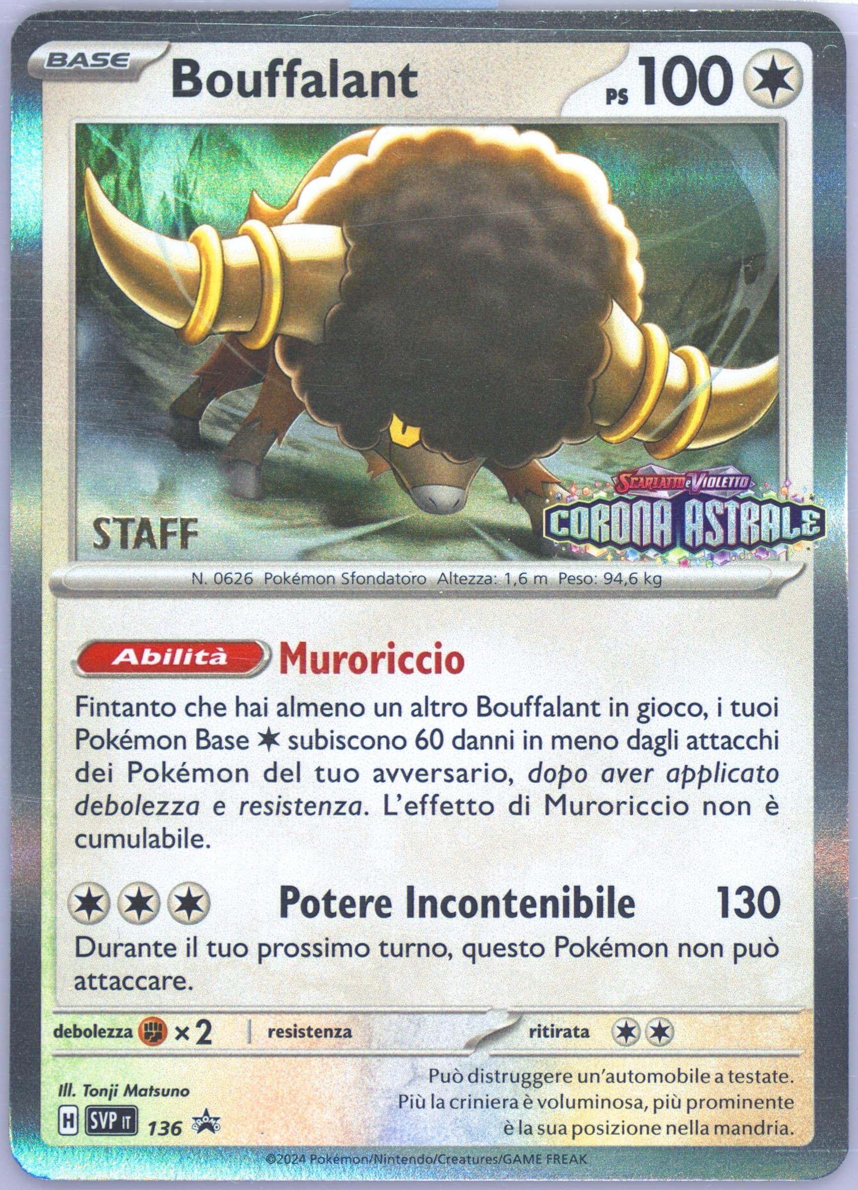 Bouffalant Stellar Crown Prerelease-Staff (136) 2024 Pokemon Italian Svp It-SV Black Star Promo