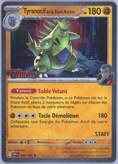 Team Rocket's Tyranitar Prerelease-Staff (096) 2025 Pokemon French Dri FR-Destined Rivals