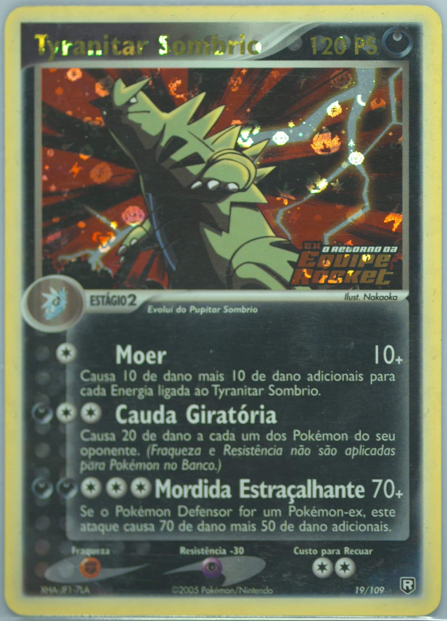 Tyranitar Sombrio Reverse Foil (19) 2005 Pokemon Portuguese EX Team Rocket Returns