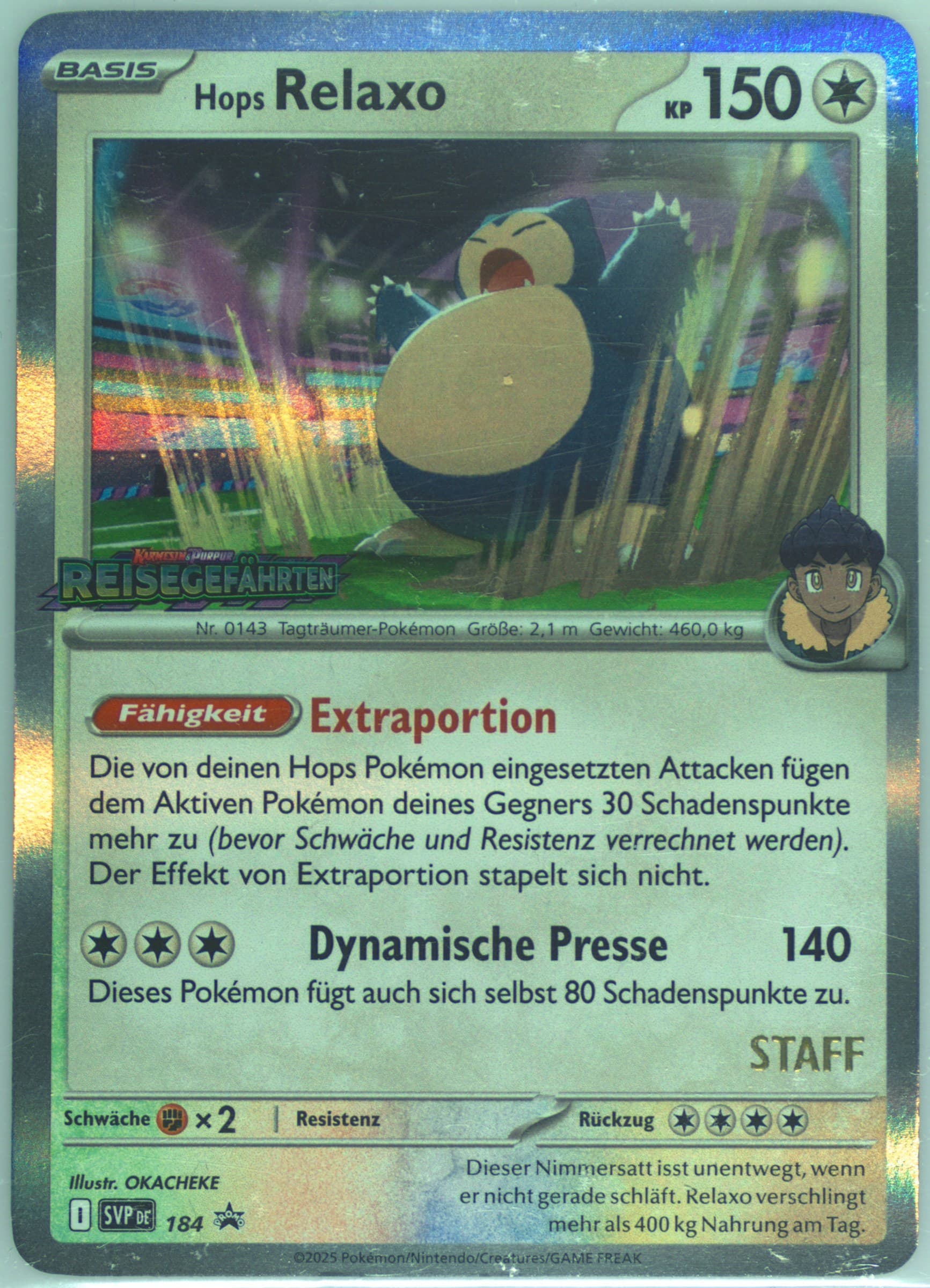 Hop's Snorlax Journey Together Prerelease-Staff (184) 2025 Pokemon German Svp de-SV Black Star Promo