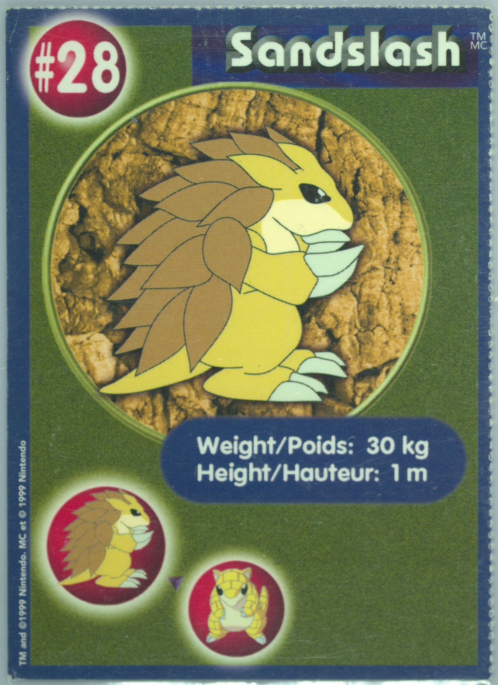 Sandslash Perforated (28) 1999 Pokemon Burger King Canada