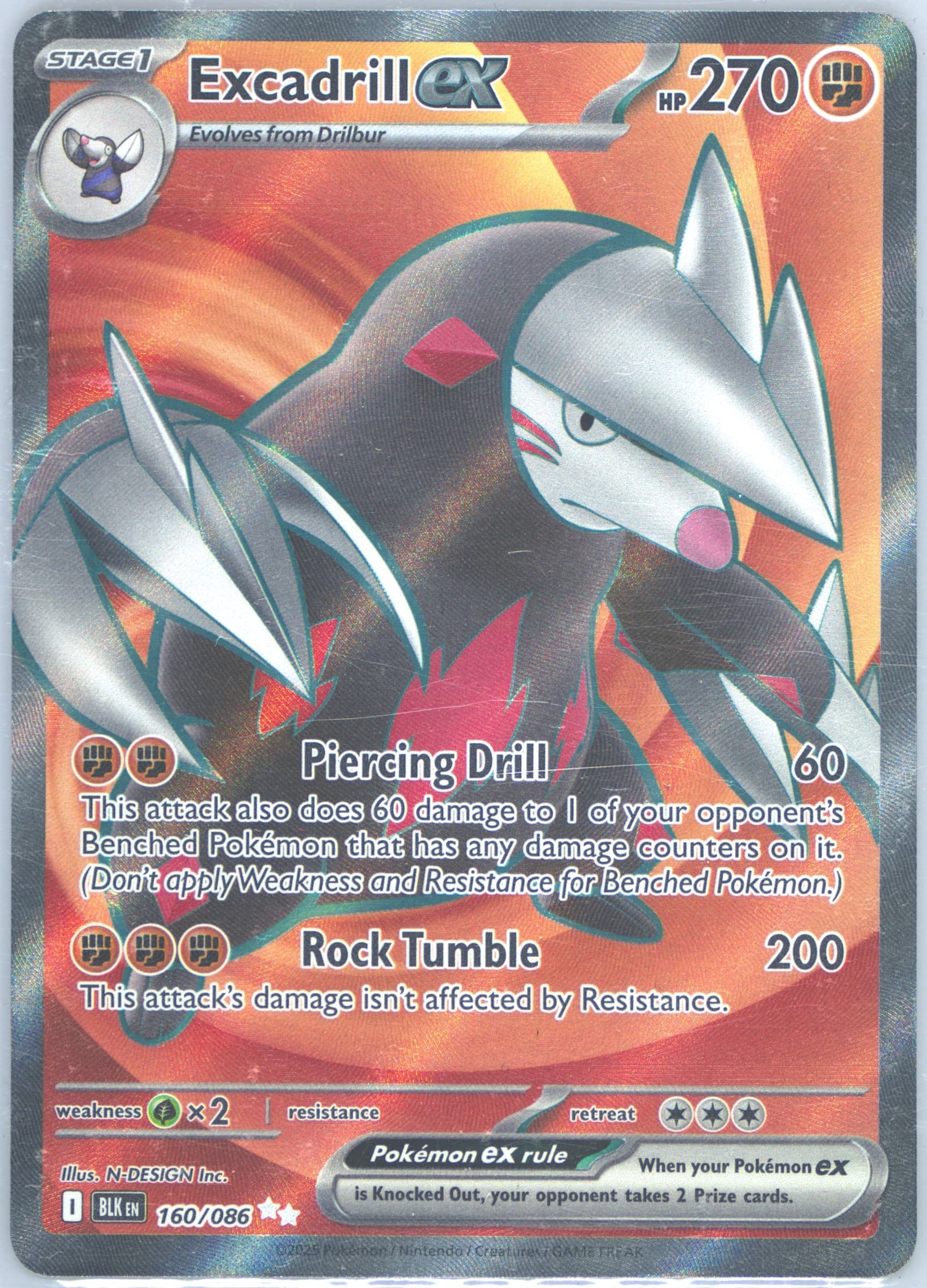 Excadrill EX Ultra Rare (160) 2025 Pokemon Blk EN-Black Bolt