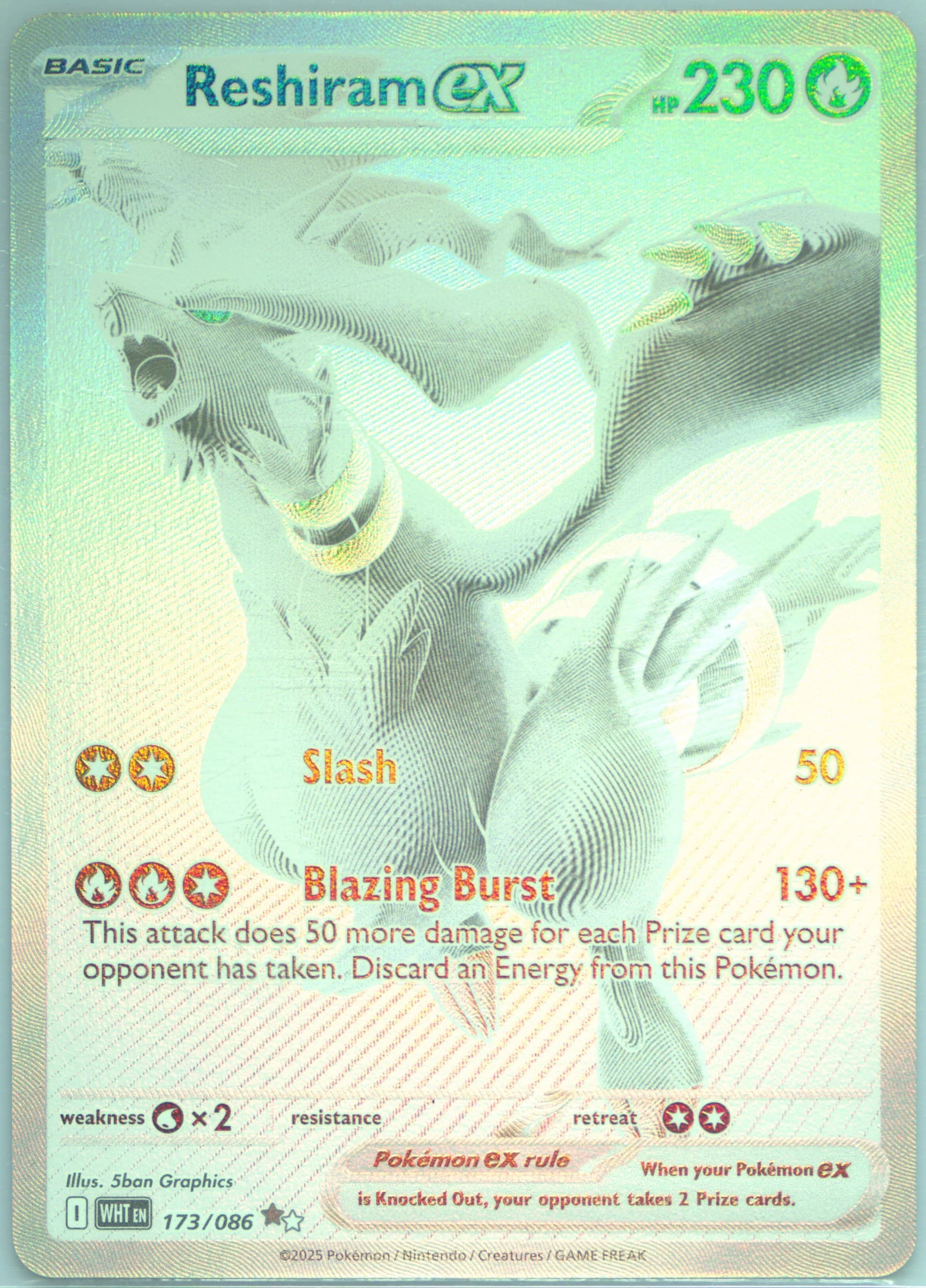 Reshiram EX Black White Rare (173) 2025 Pokemon Wht EN-White Flare