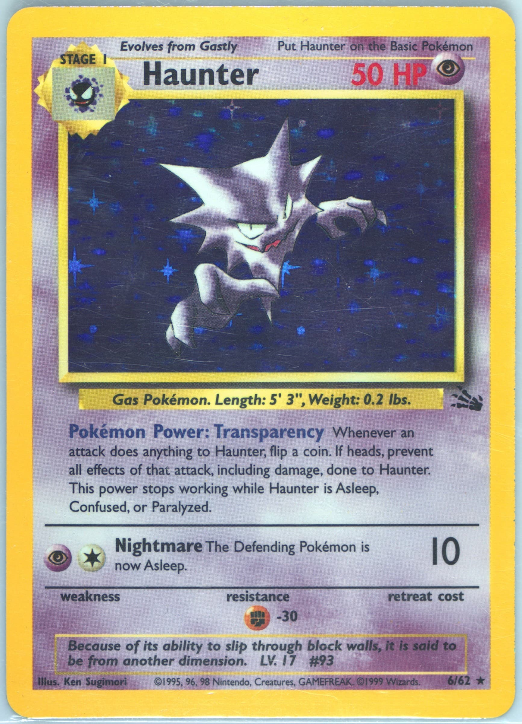 Haunter-Holo Inverted Back (6) 1999 Pokemon Fossil