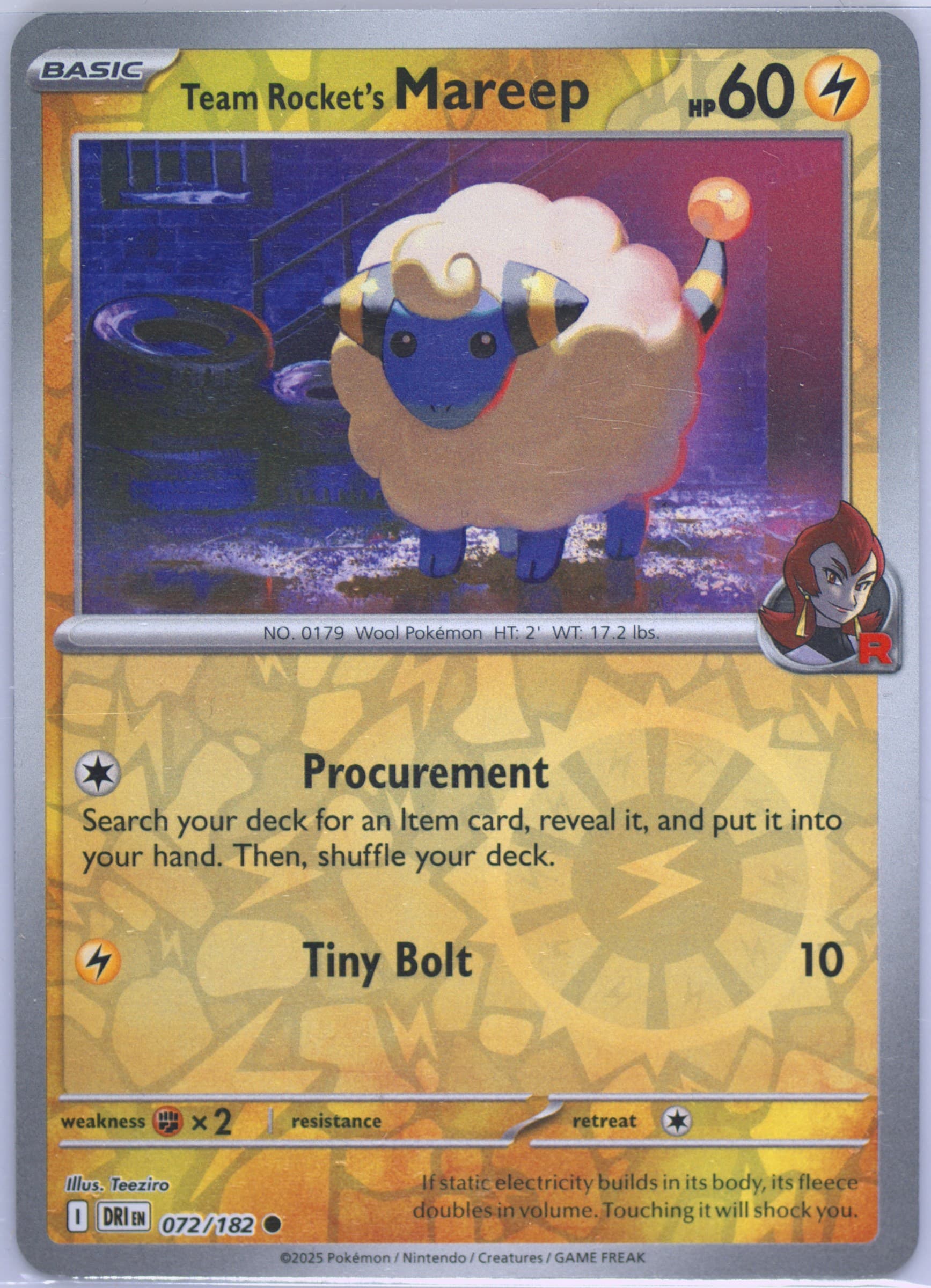 Team Rocket's Mareep Reverse Holo (072) 2025 Pokemon Dri EN-Destined Rivals