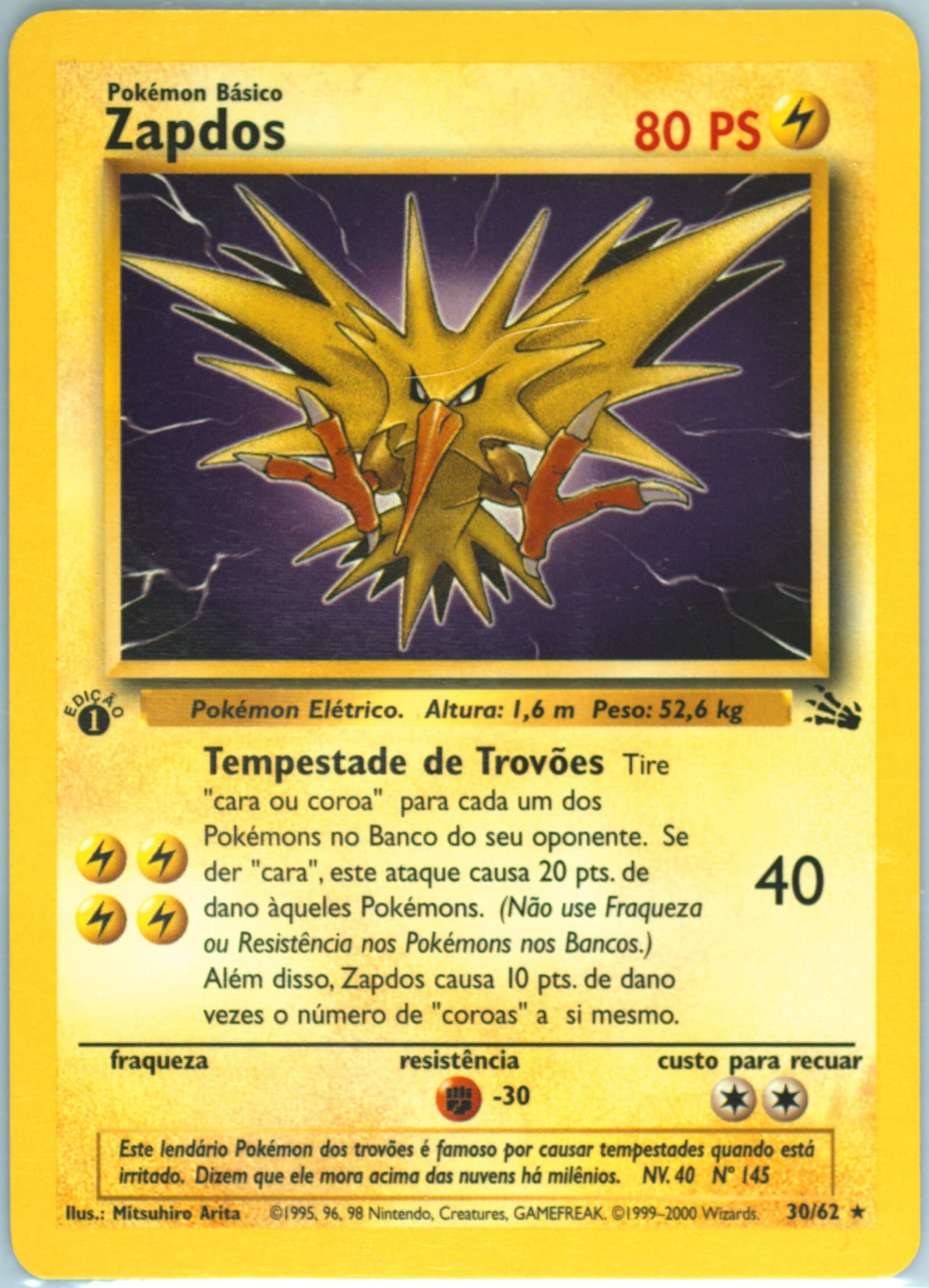 Zapdos 1st Edition (30) 2000 Pokemon Portuguese Fossil