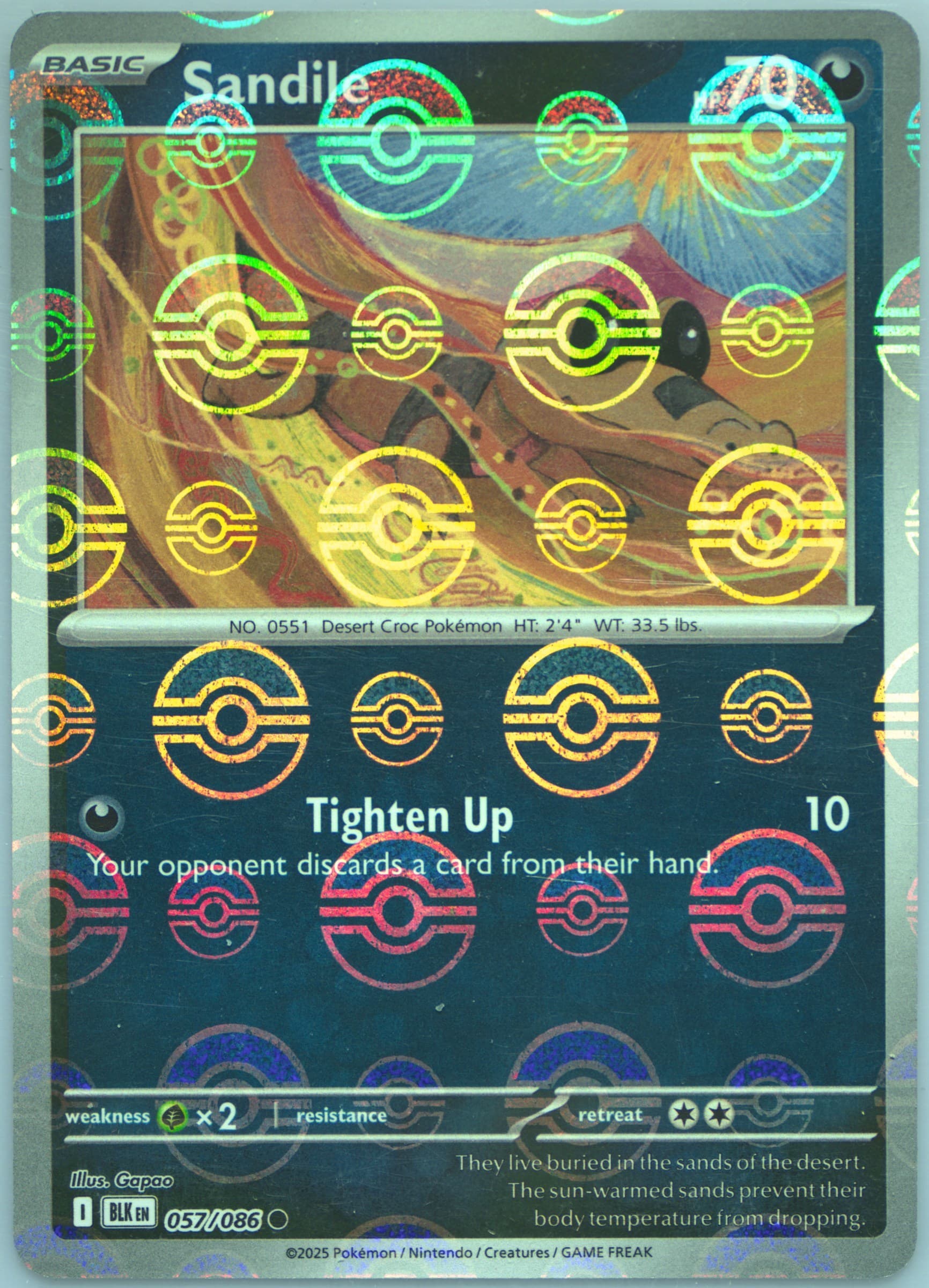 Sandile Poke Ball Reverse Holo (057) 2025 Pokemon Blk EN-Black Bolt