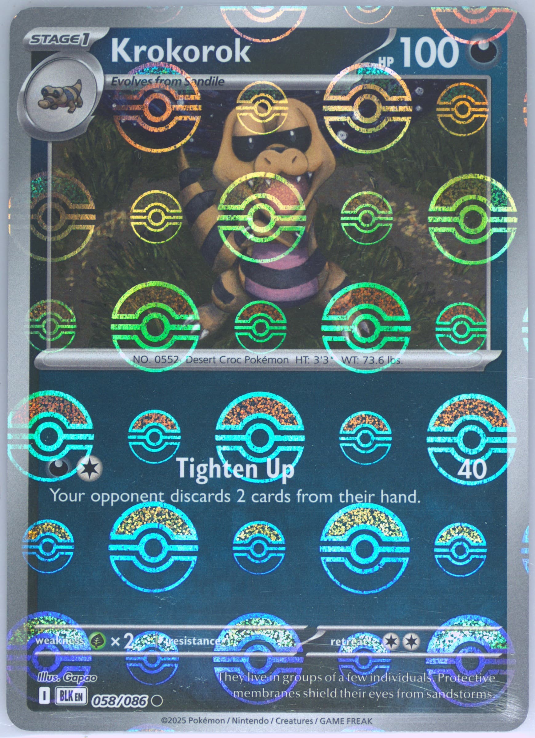 Krokorok Poke Ball Reverse Holo (058) 2025 Pokemon Blk EN-Black Bolt