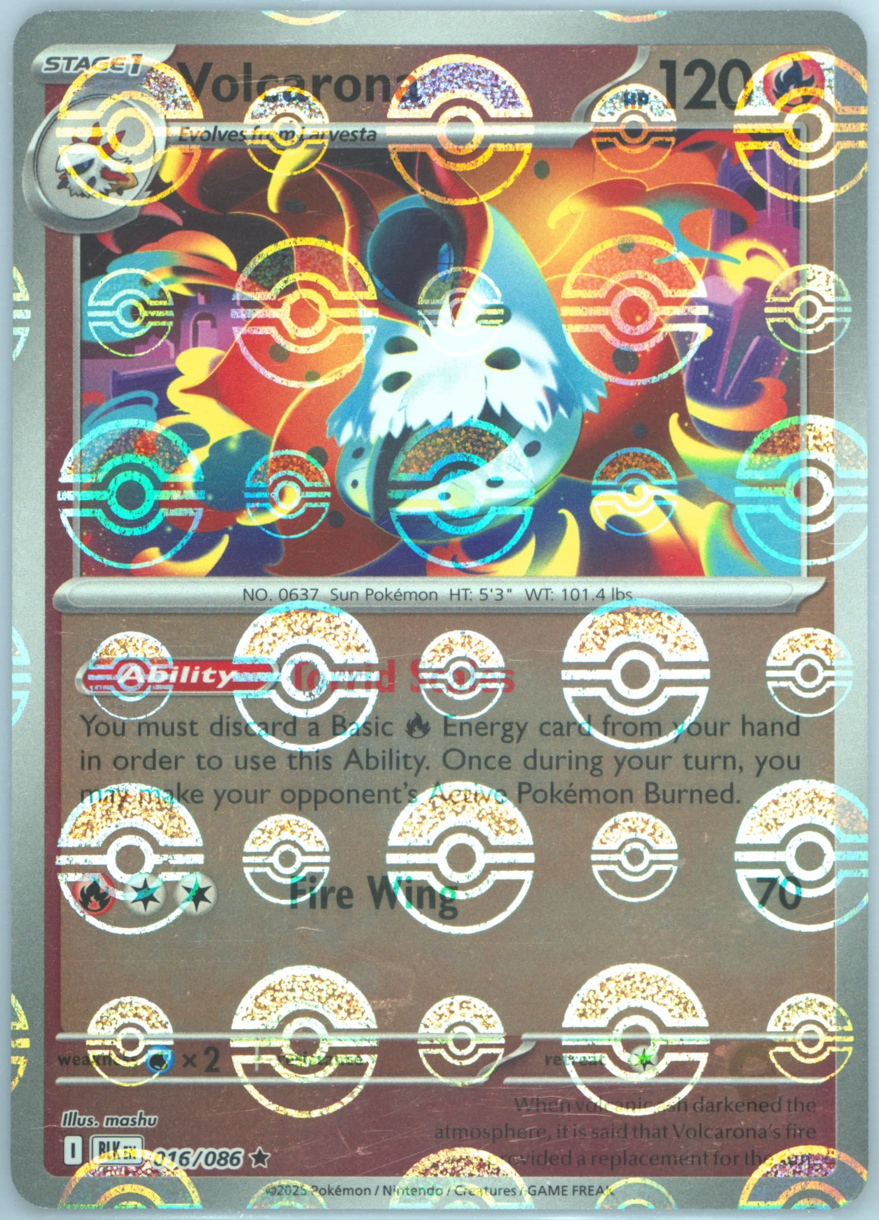 Volcarona Poke Ball Reverse Holo (016) 2025 Pokemon Blk EN-Black Bolt