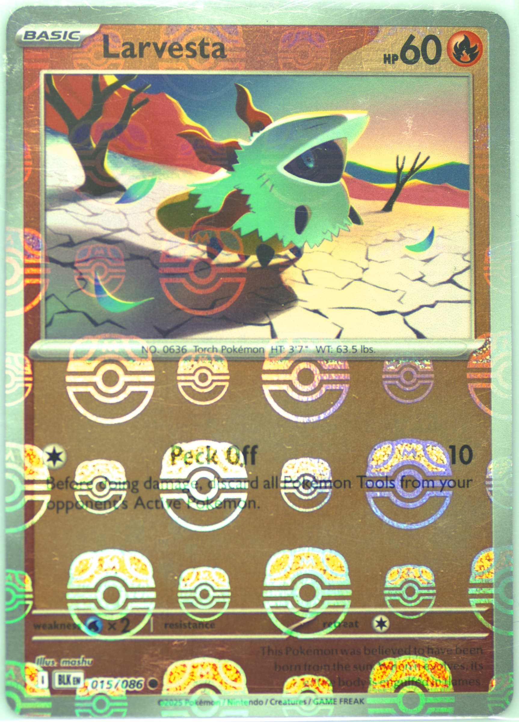 Larvesta Master Ball Reverse Holo (015) 2025 Pokemon Blk EN-Black Bolt