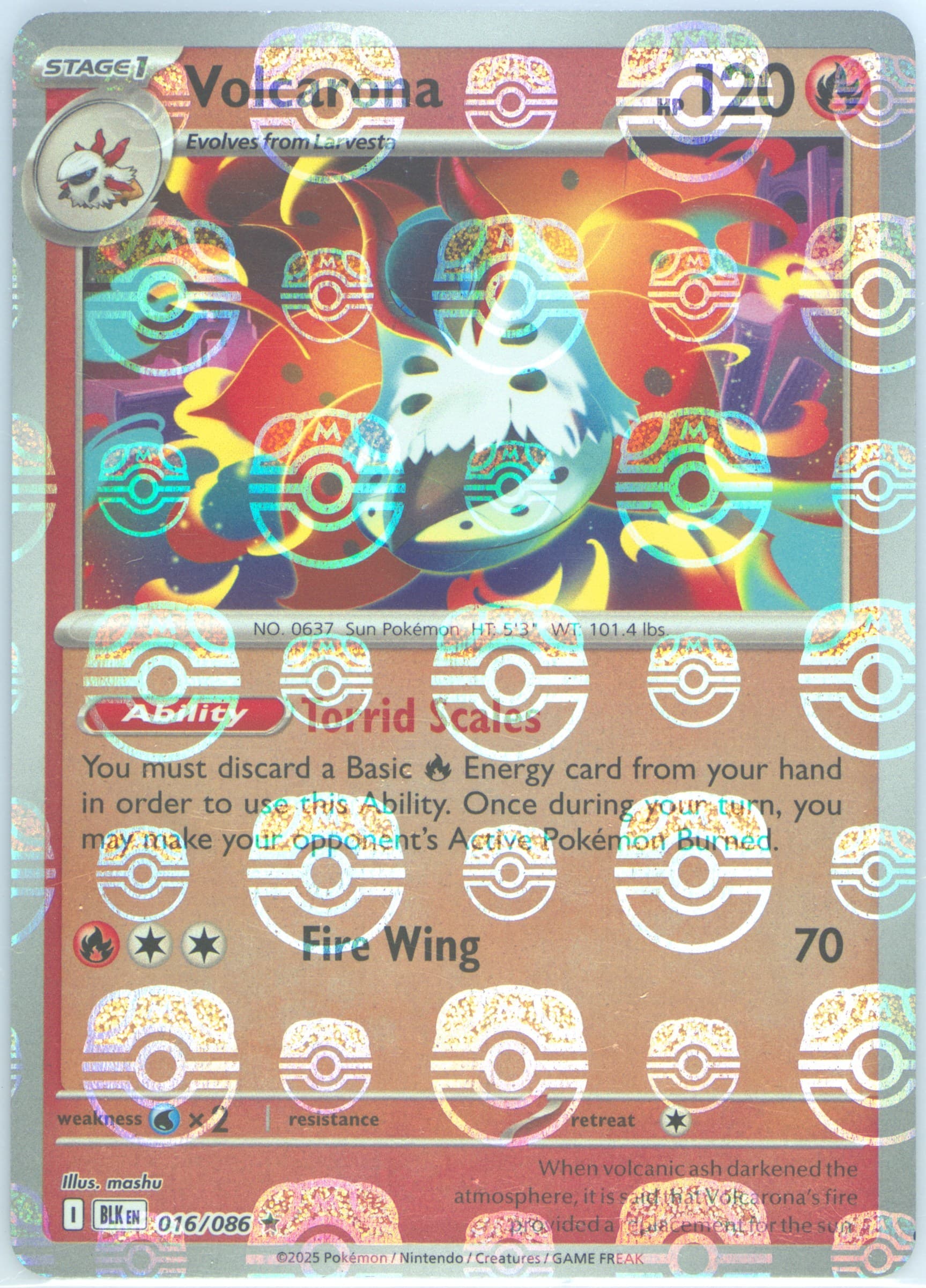 Volcarona Master Ball Reverse Holo (016) 2025 Pokemon Blk EN-Black Bolt